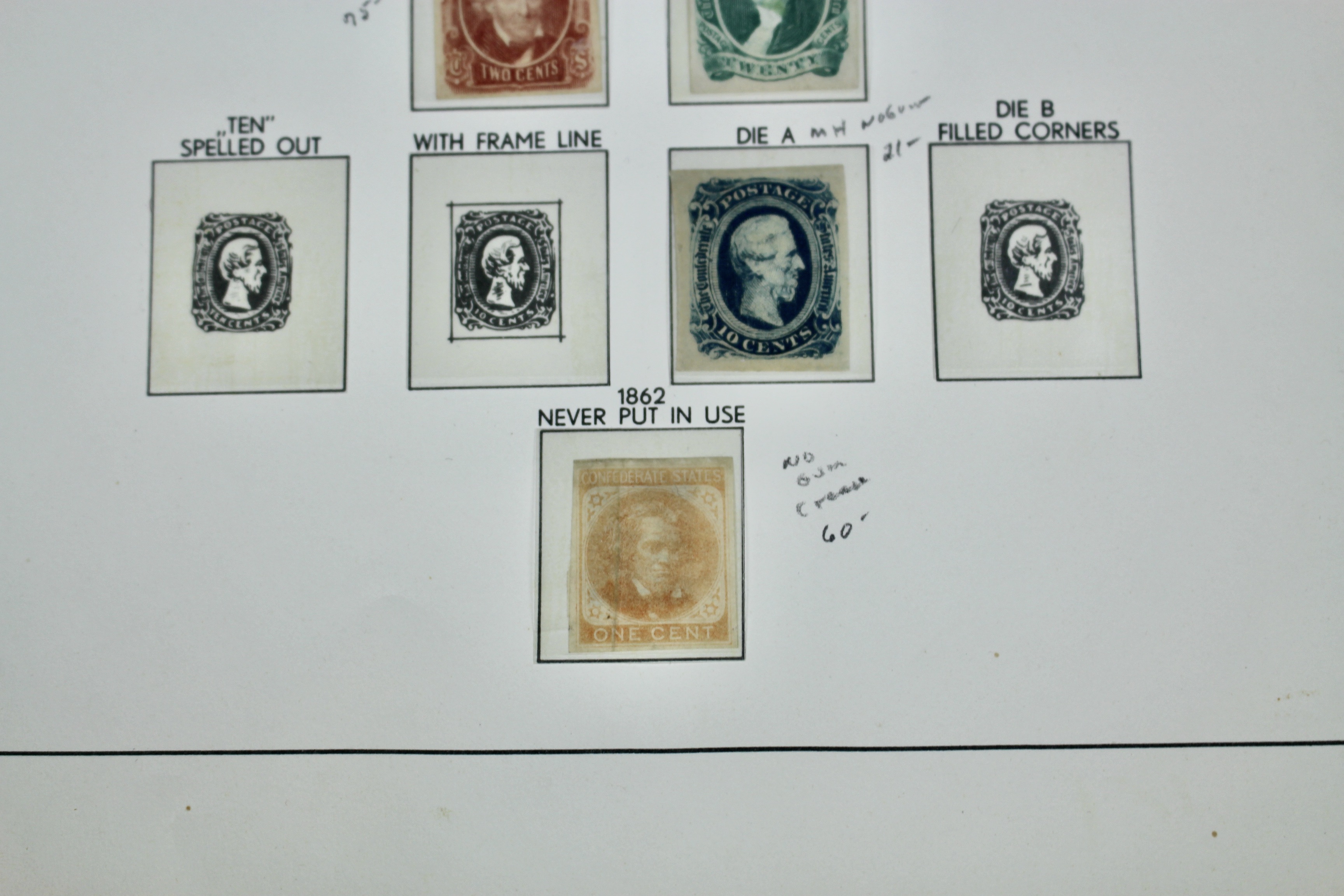 Six Different Confederate States Postage Stamps and Two Different Local Stamps