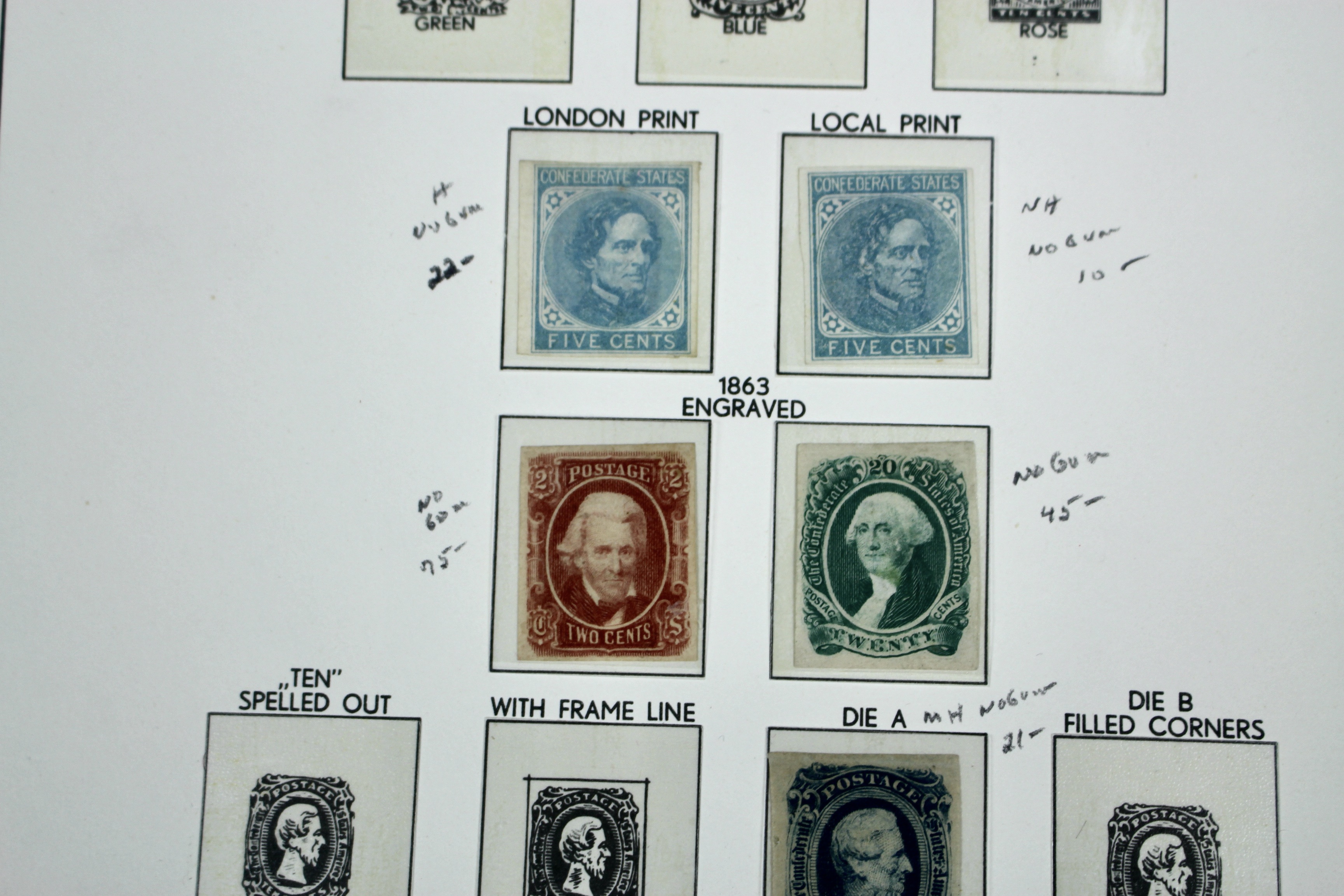 Six Different Confederate States Postage Stamps and Two Different Local Stamps