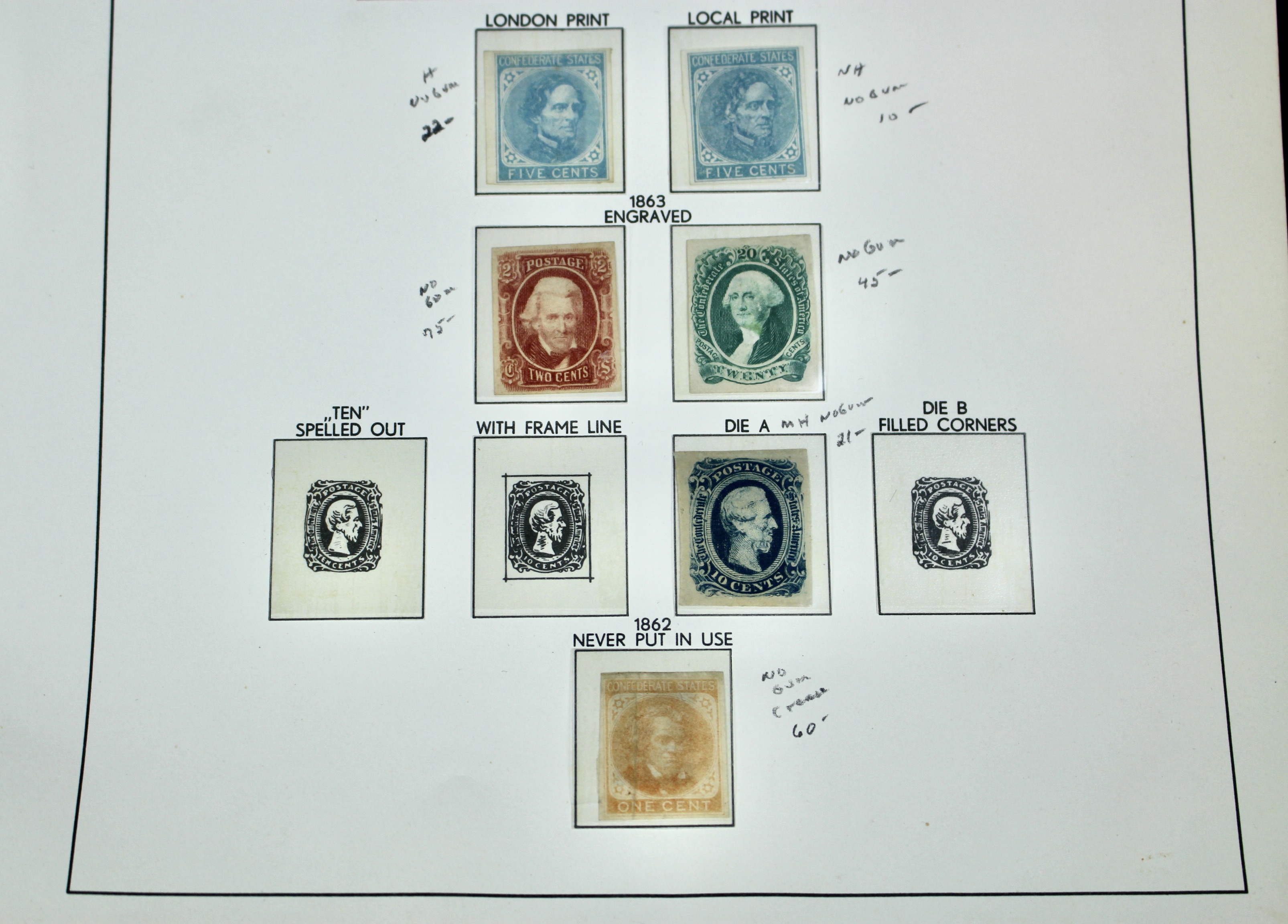Six Different Confederate States Postage Stamps and Two Different Local Stamps