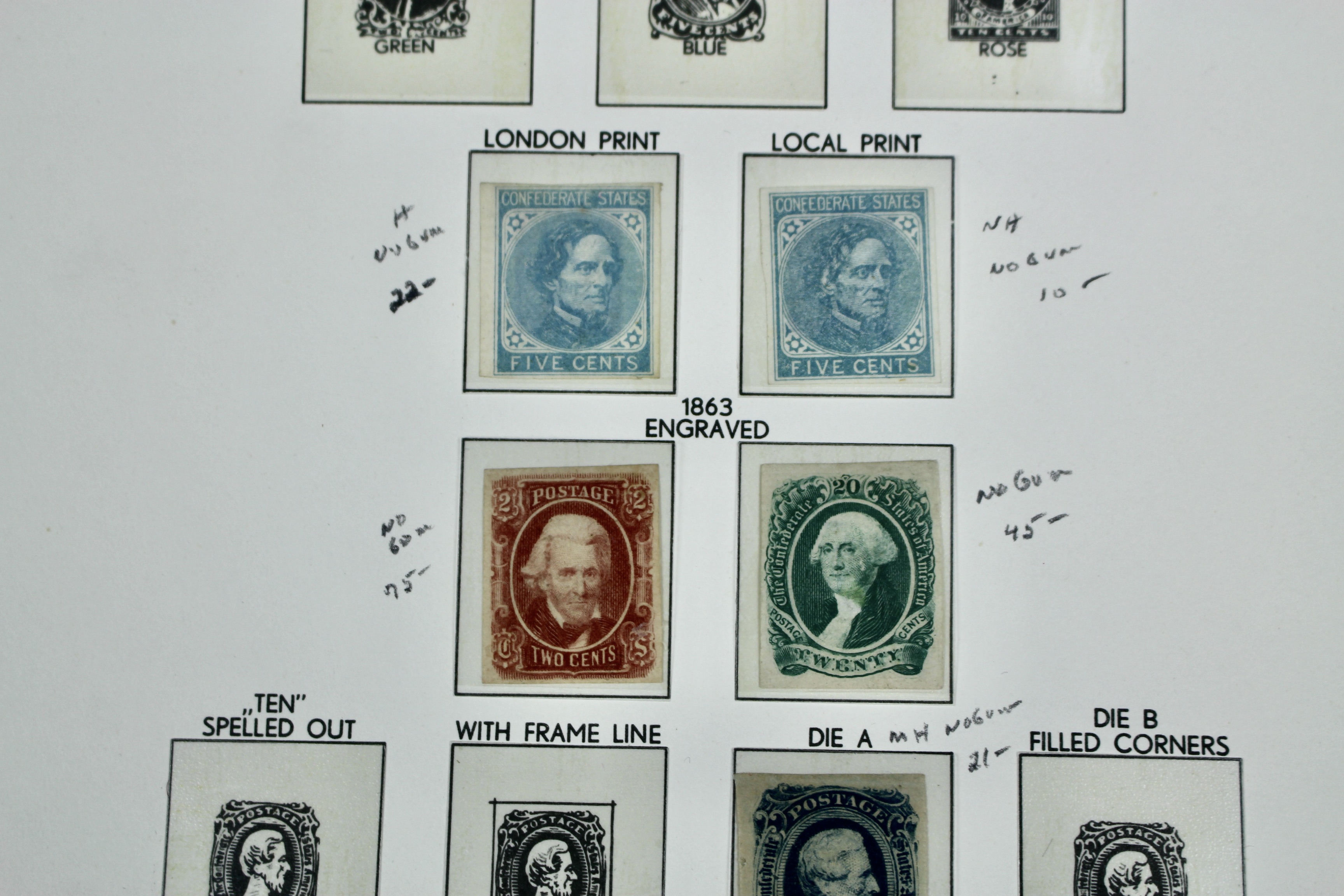 Six Different Confederate States Postage Stamps and Two Different Local Stamps