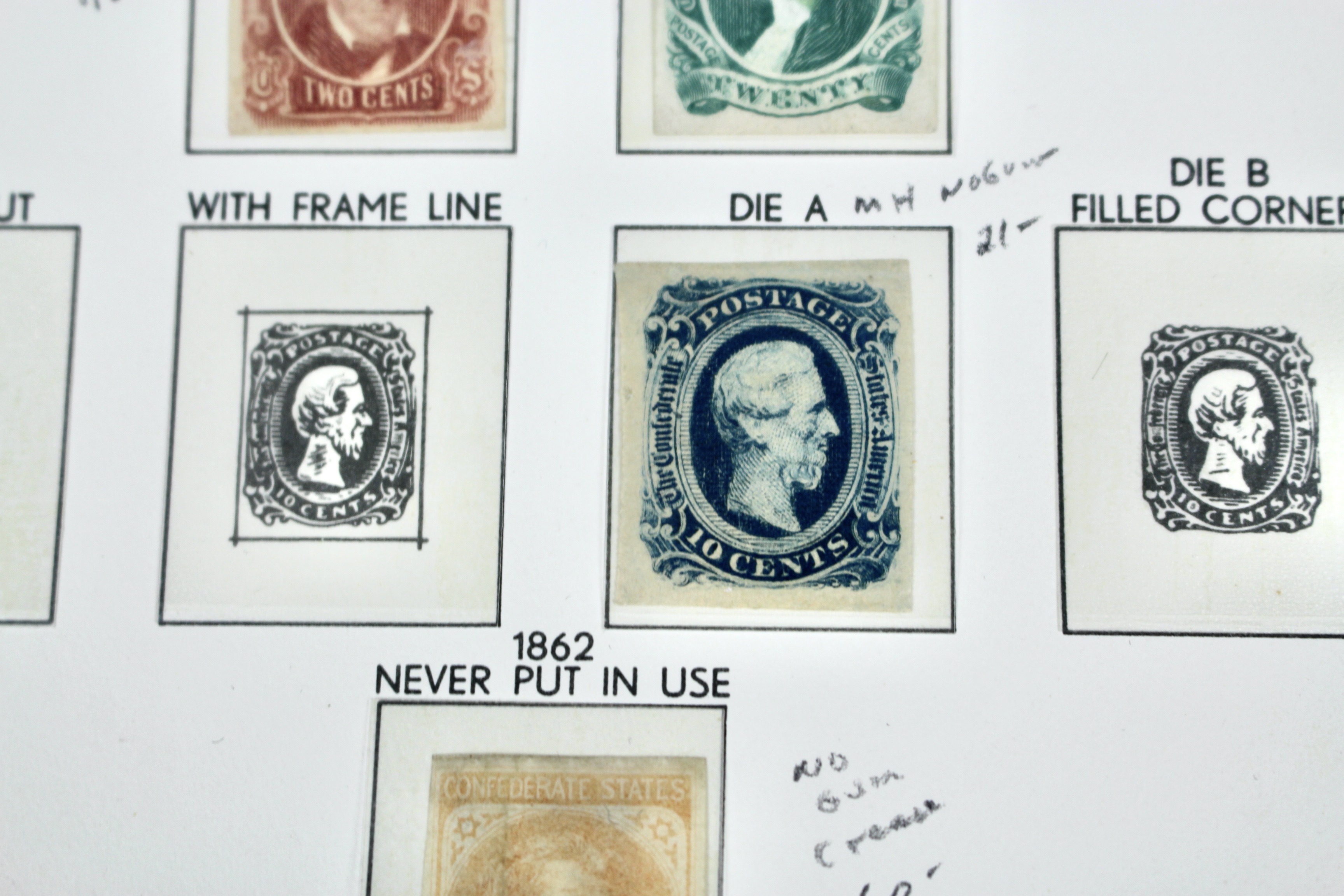 Six Different Confederate States Postage Stamps and Two Different Local Stamps