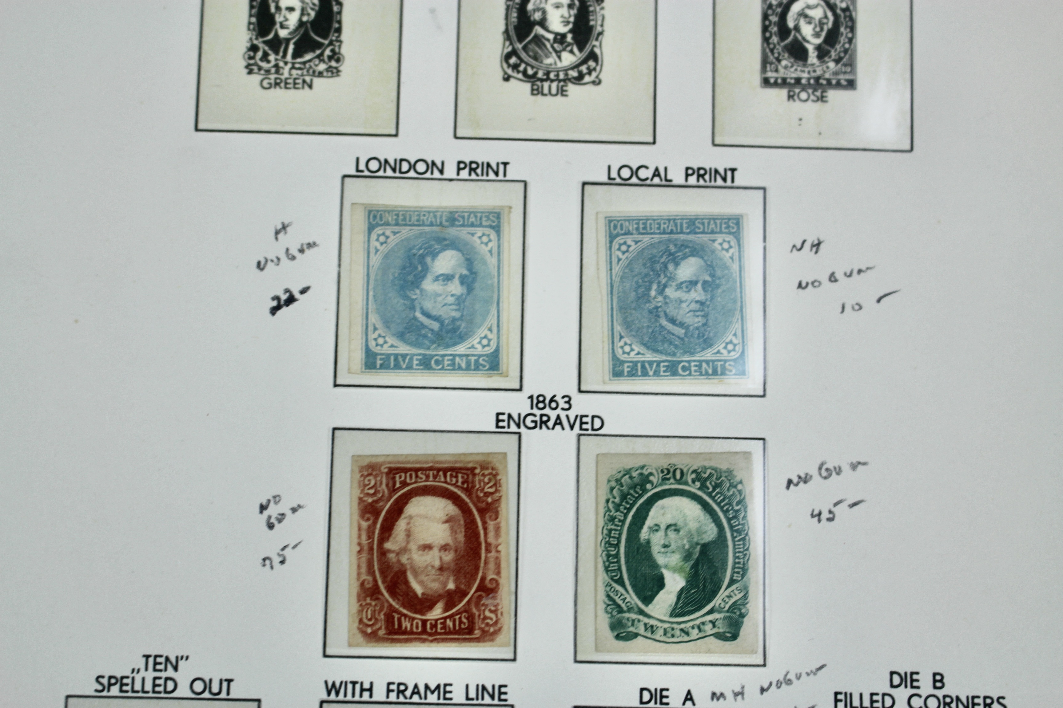 Six Different Confederate States Postage Stamps and Two Different Local Stamps