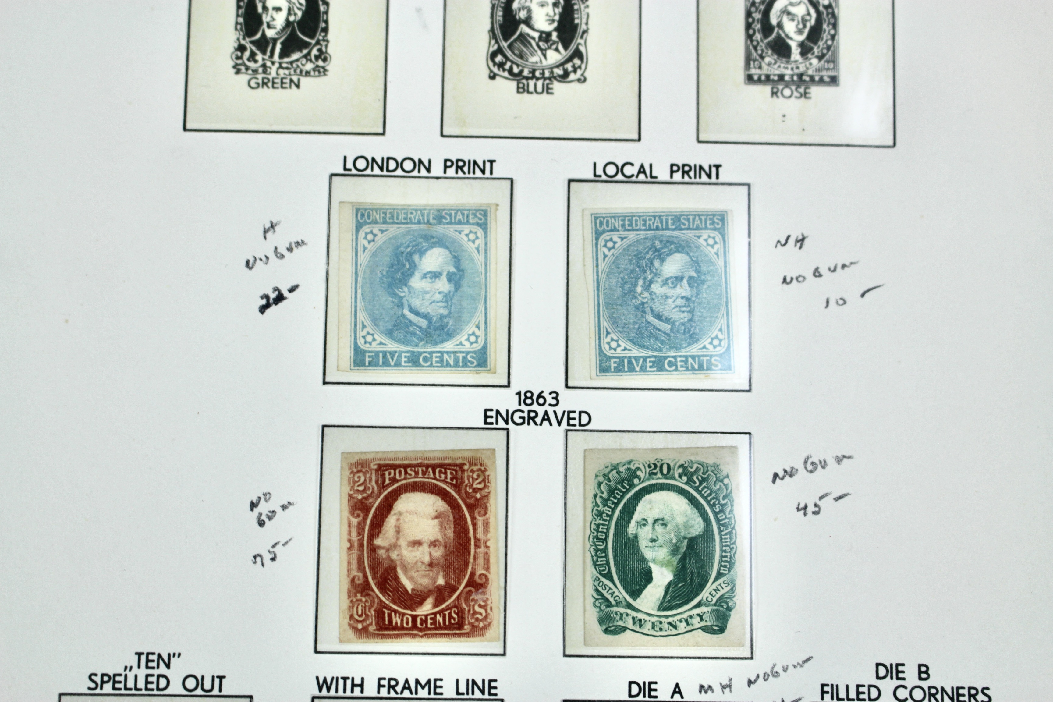 Six Different Confederate States Postage Stamps and Two Different Local Stamps