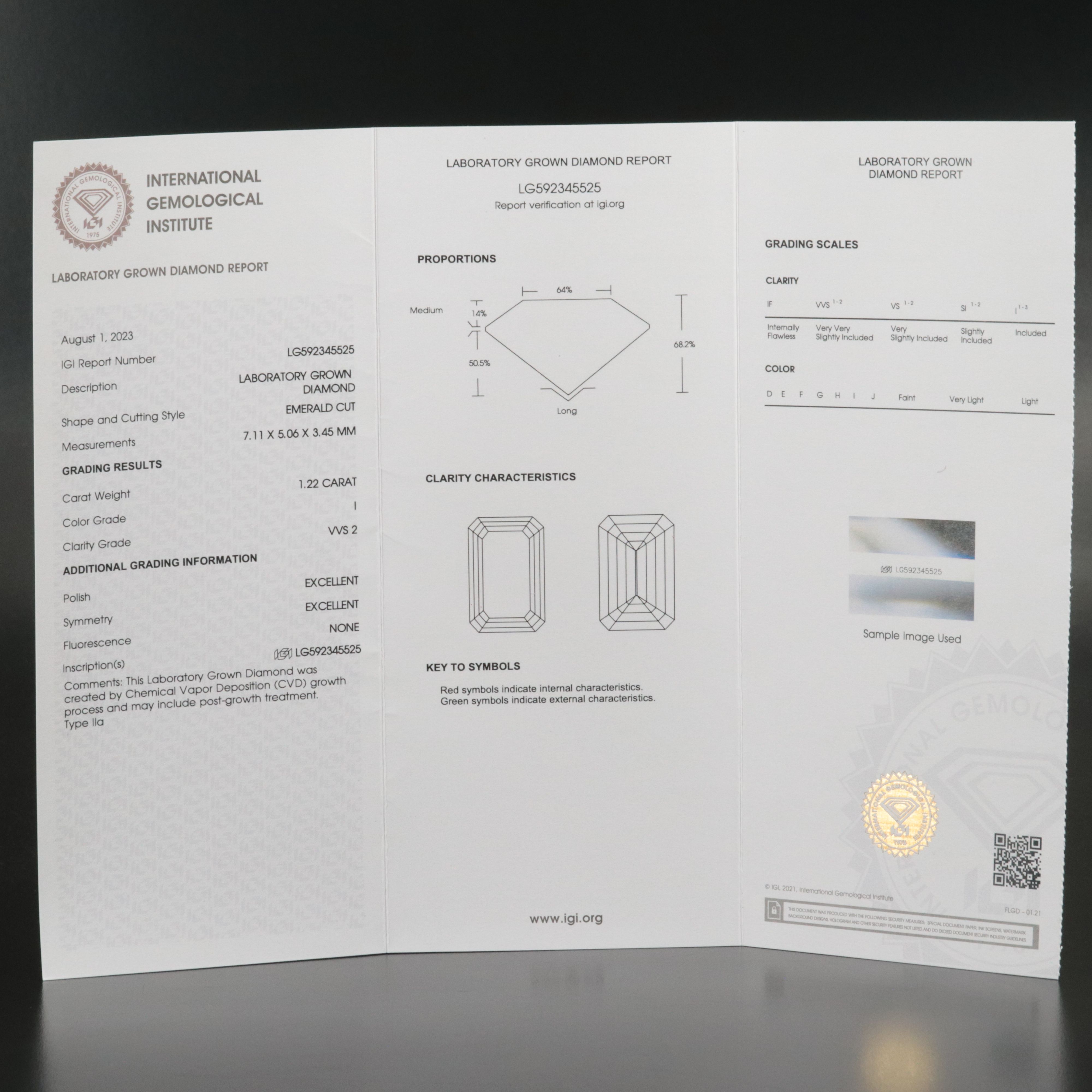 Loose 1.22 CT Lab Grown Diamond with IGI Report