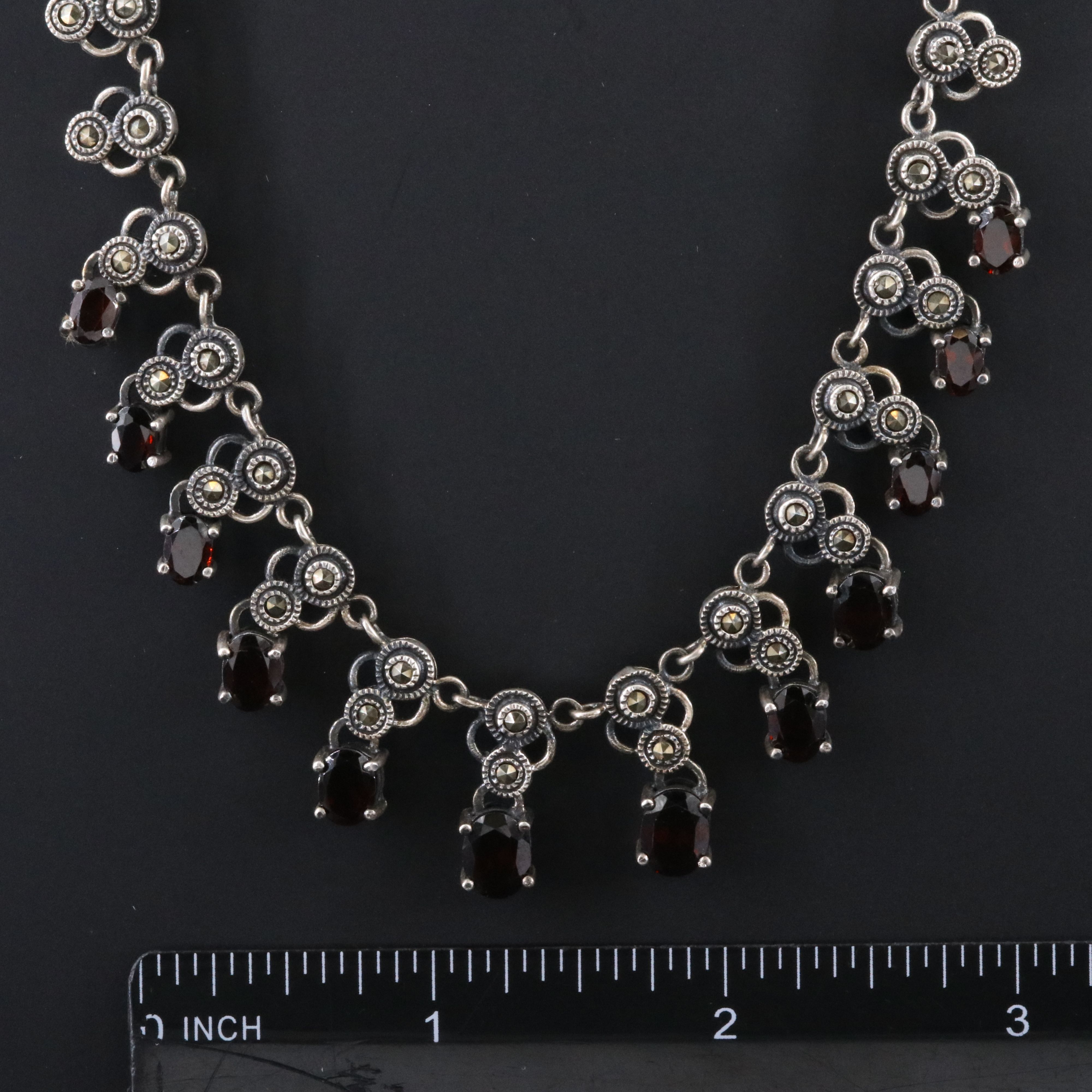 Sterling Garnet and Marcasite Fringe Necklace