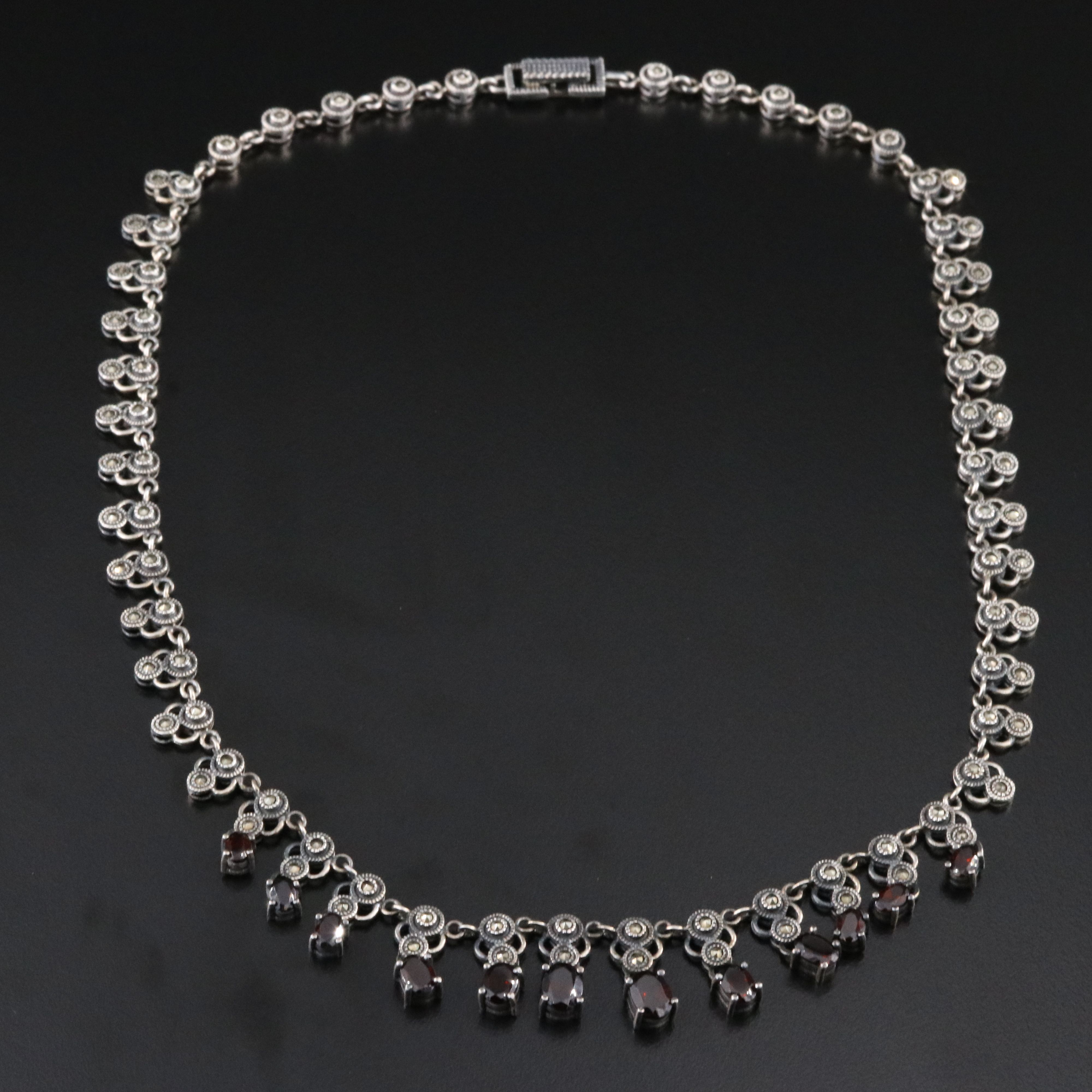 Sterling Garnet and Marcasite Fringe Necklace