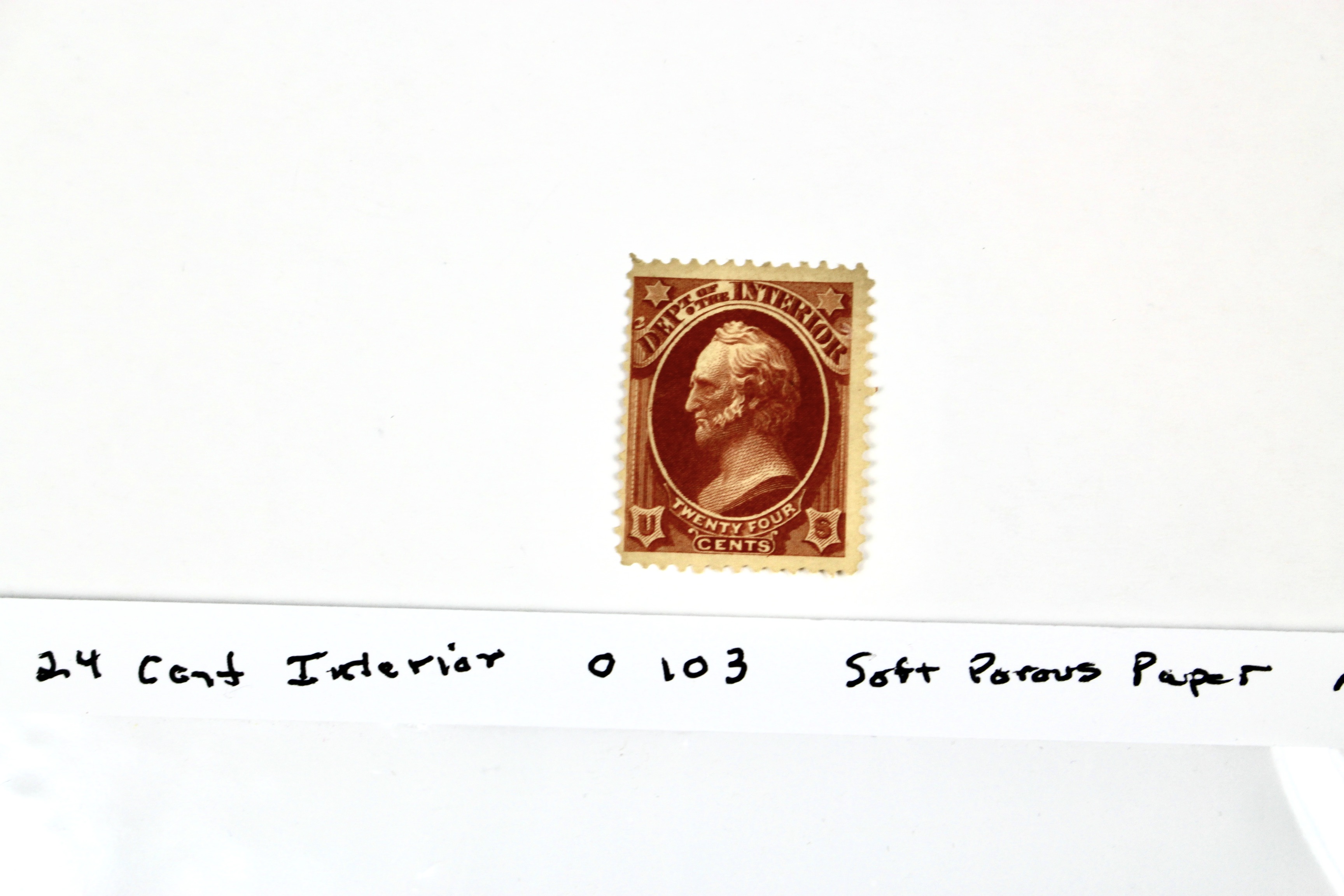 24-Cent Department of Interior Scott O103 Stamp, Unused, 1879