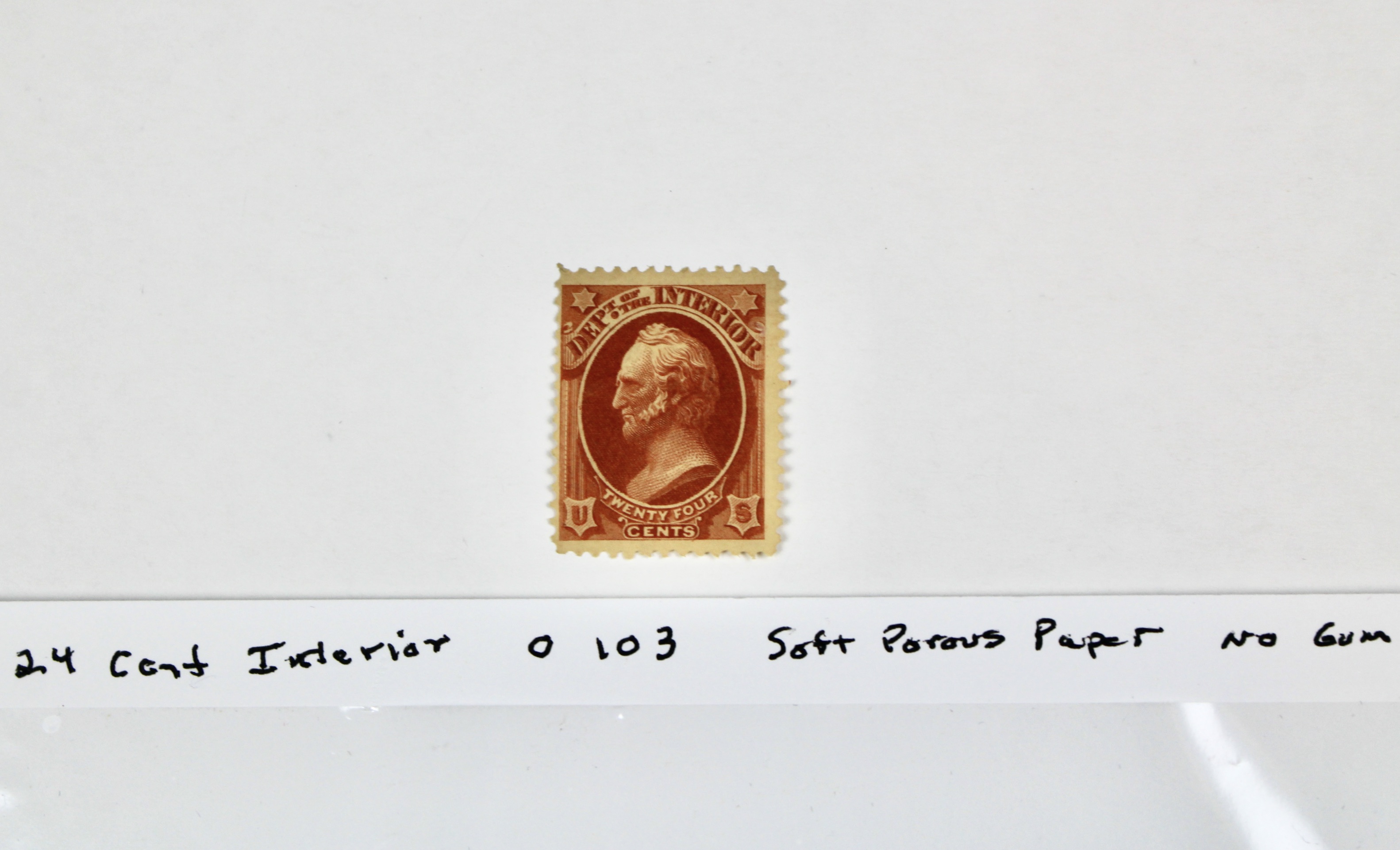 24-Cent Department of Interior Scott O103 Stamp, Unused, 1879