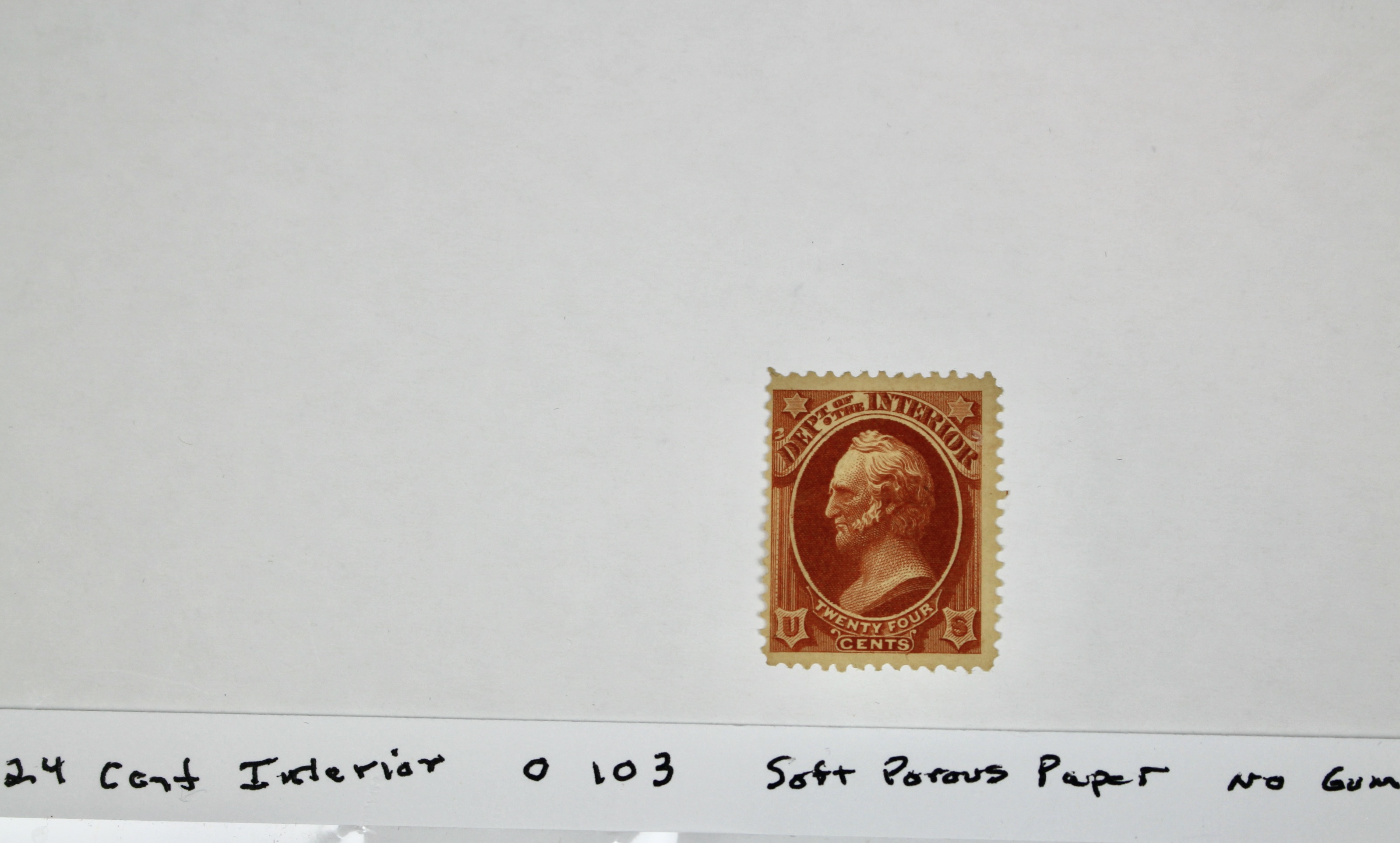 24-Cent Department of Interior Scott O103 Stamp, Unused, 1879