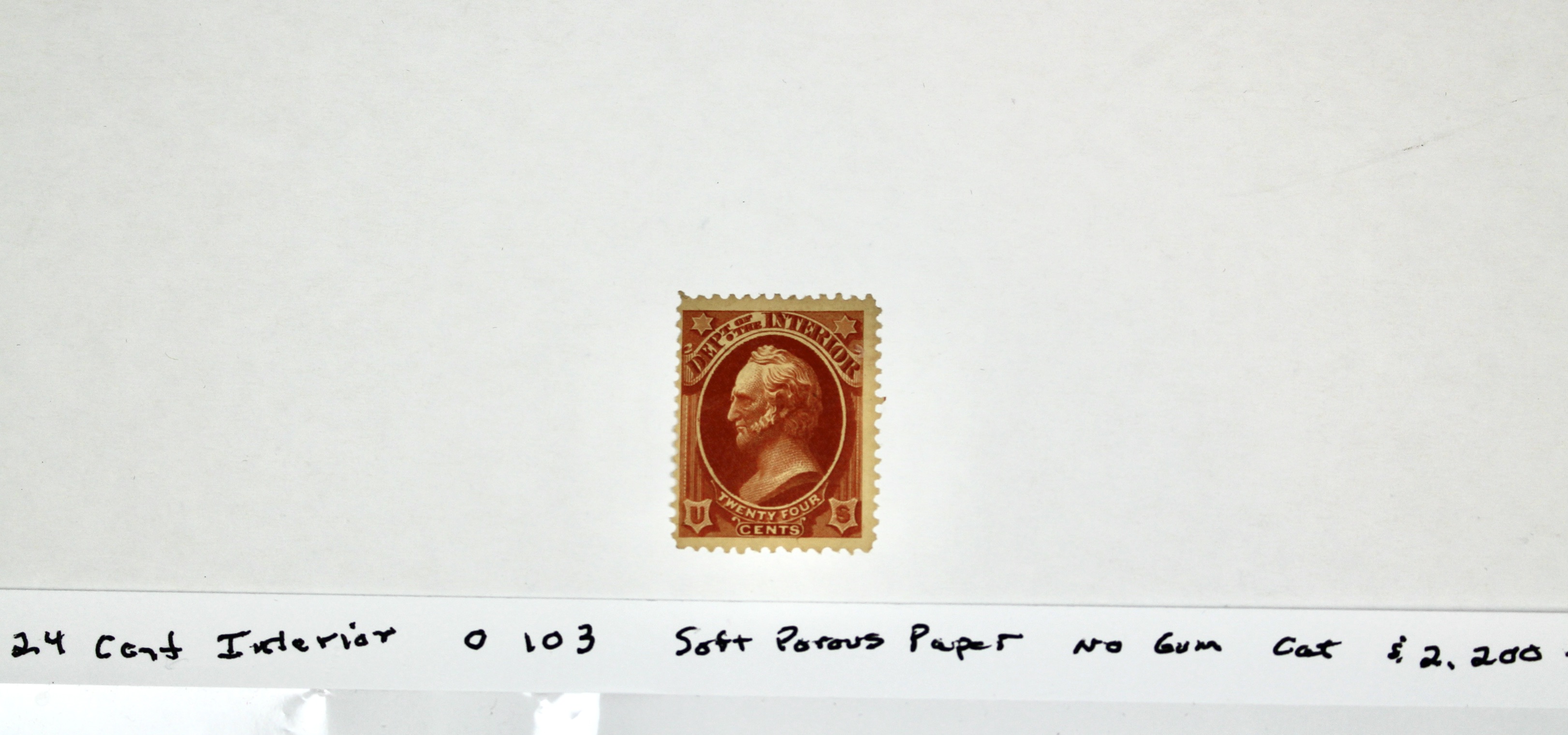 24-Cent Department of Interior Scott O103 Stamp, Unused, 1879