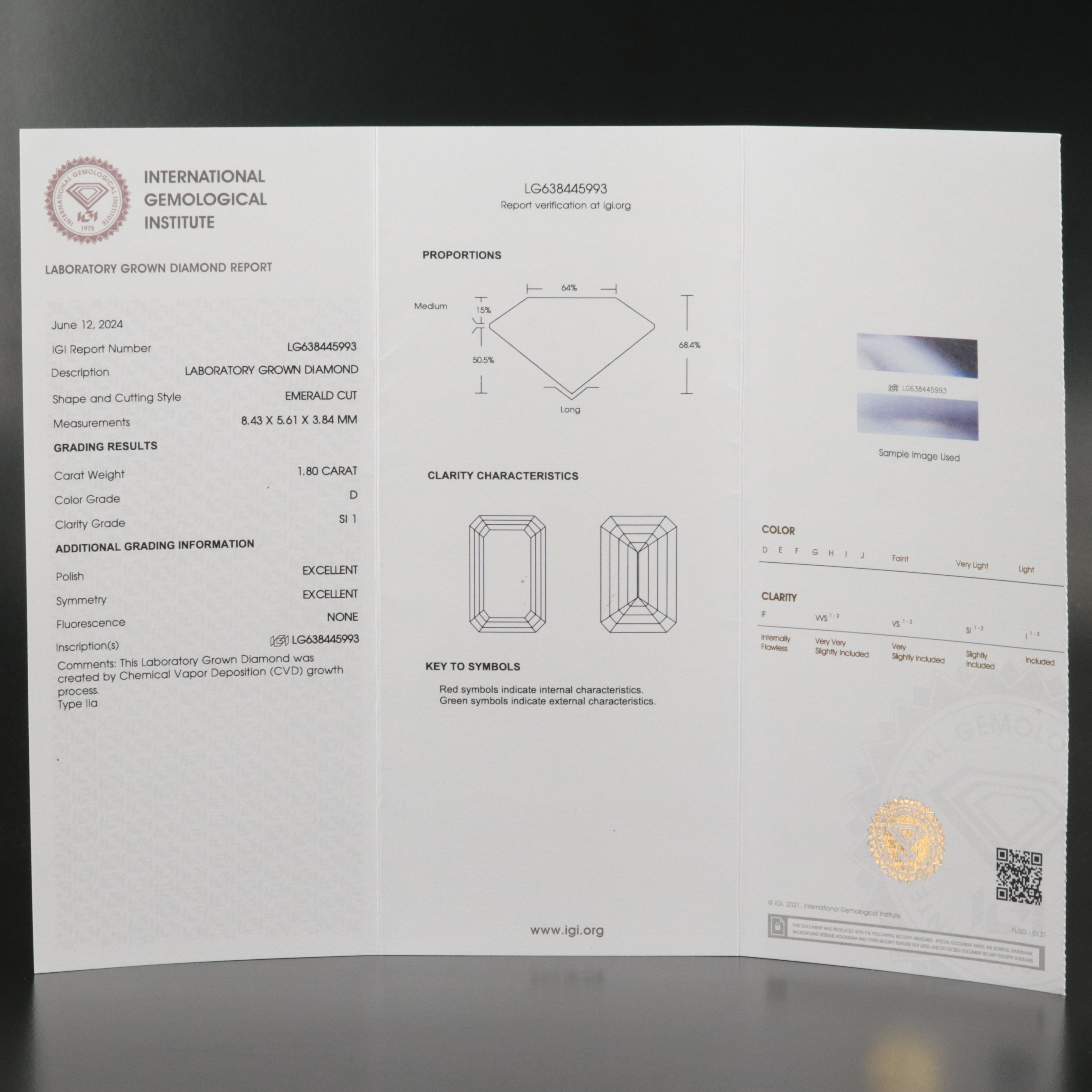 Loose 1.80 CT Lab Grown Diamond with IGI Report