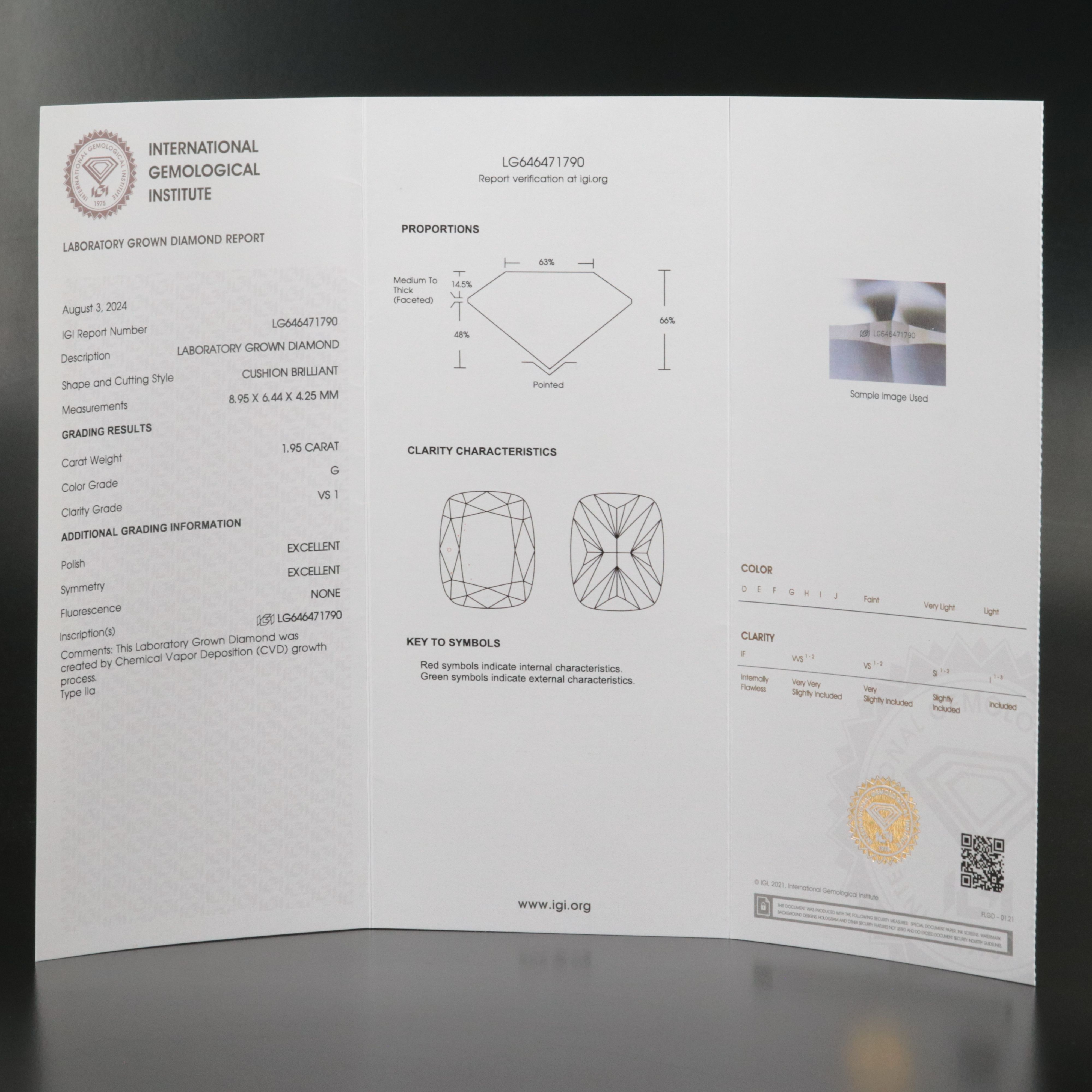 Loose 1.95 CT Lab Grown Diamond with IGI Report