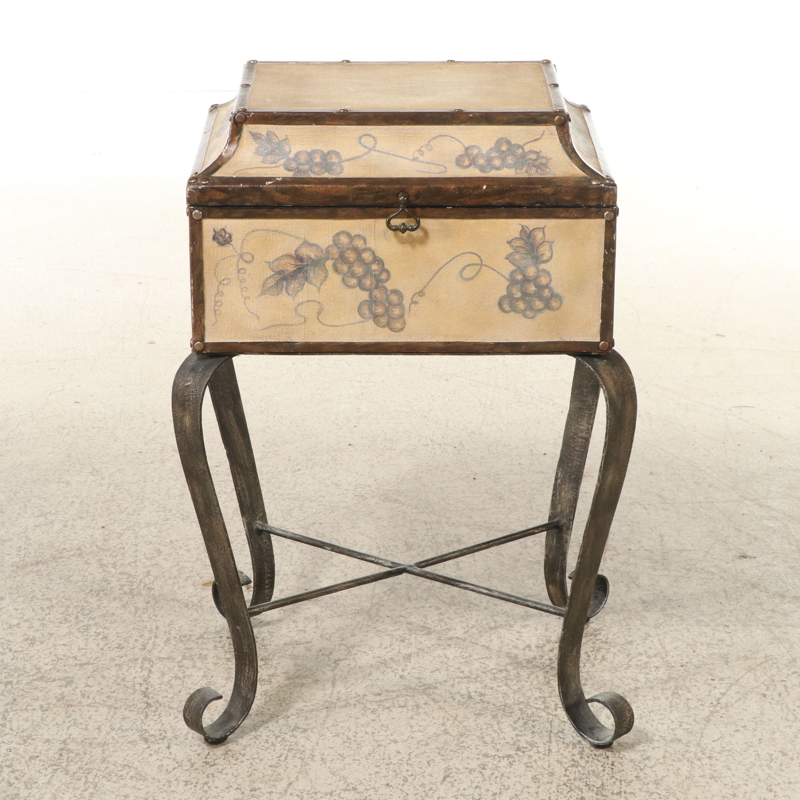 Painted Canvas Chest on Wrought Iron Frame