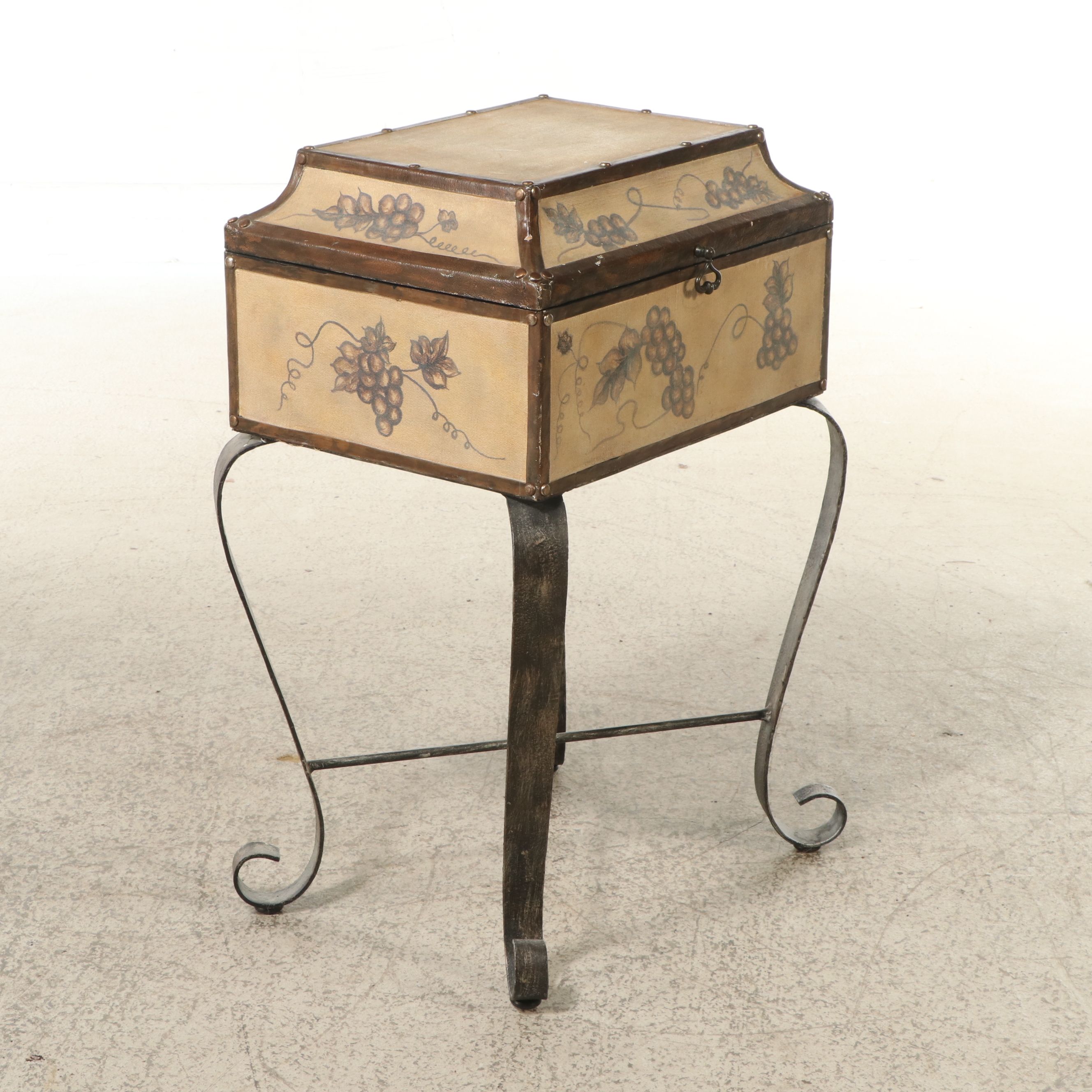 Painted Canvas Chest on Wrought Iron Frame