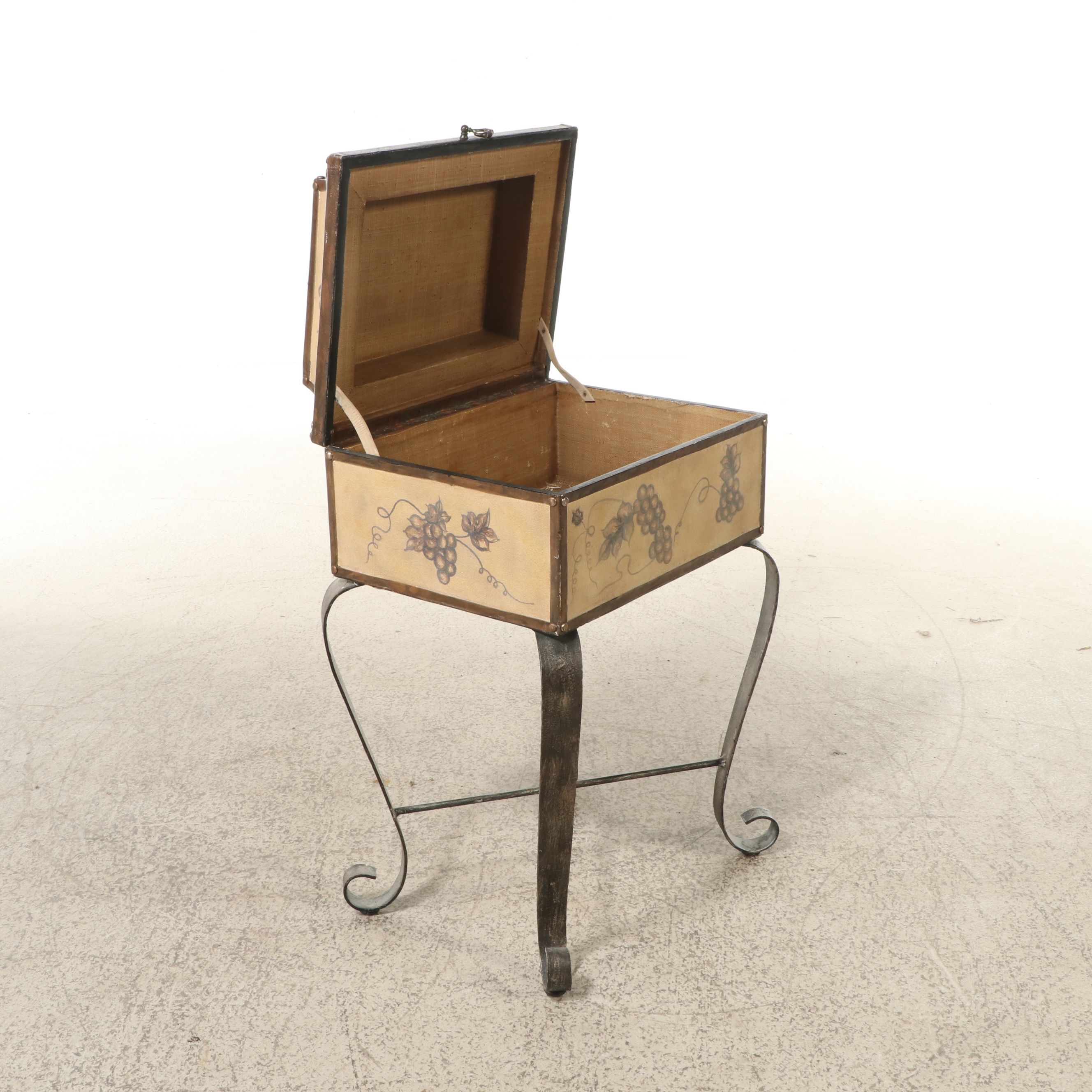 Painted Canvas Chest on Wrought Iron Frame