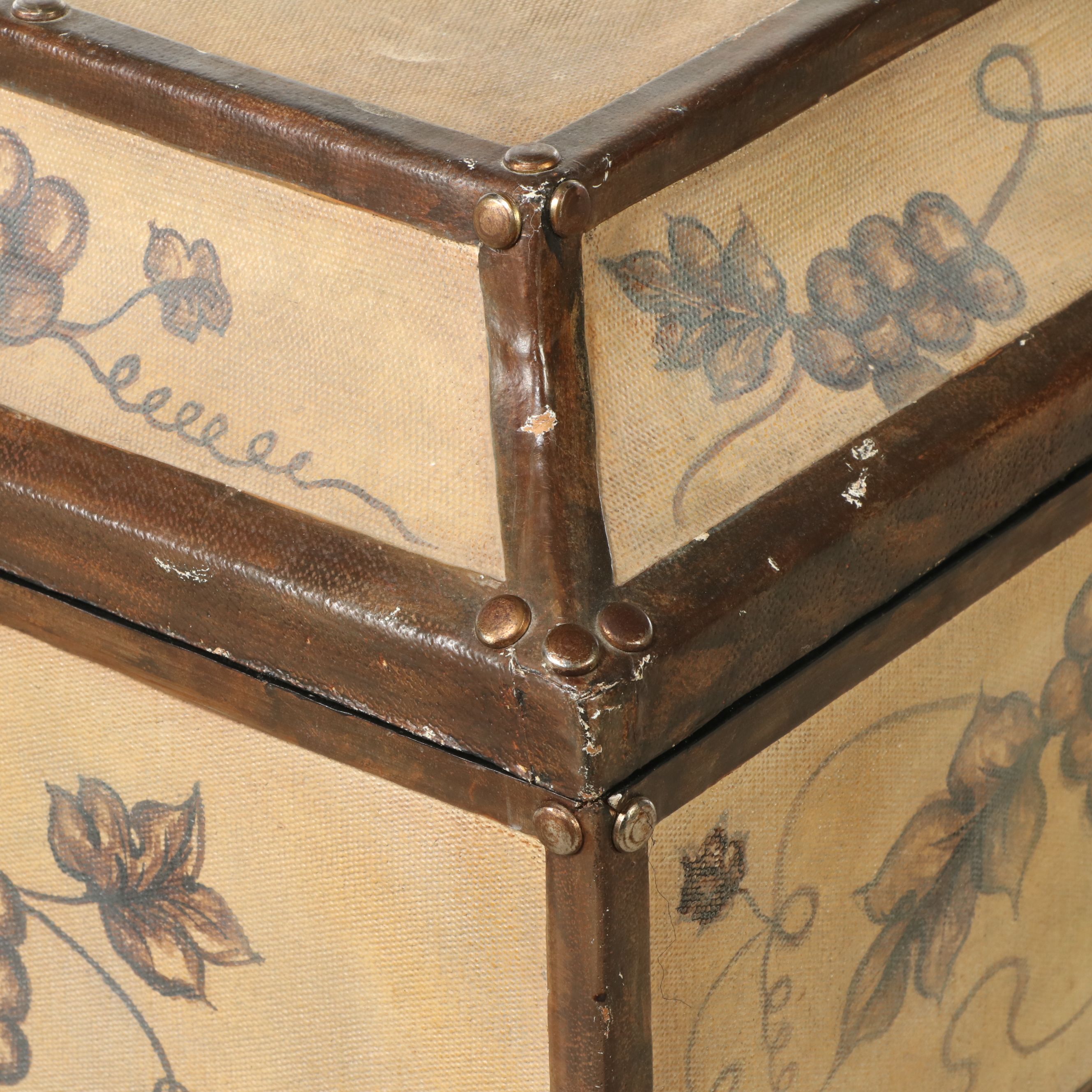 Painted Canvas Chest on Wrought Iron Frame