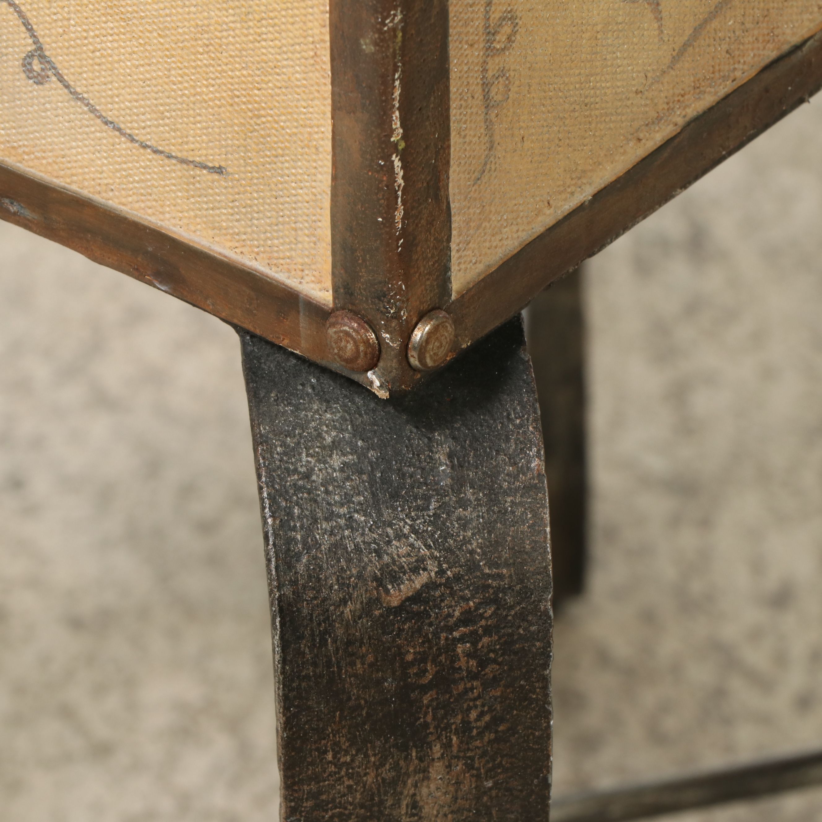 Painted Canvas Chest on Wrought Iron Frame