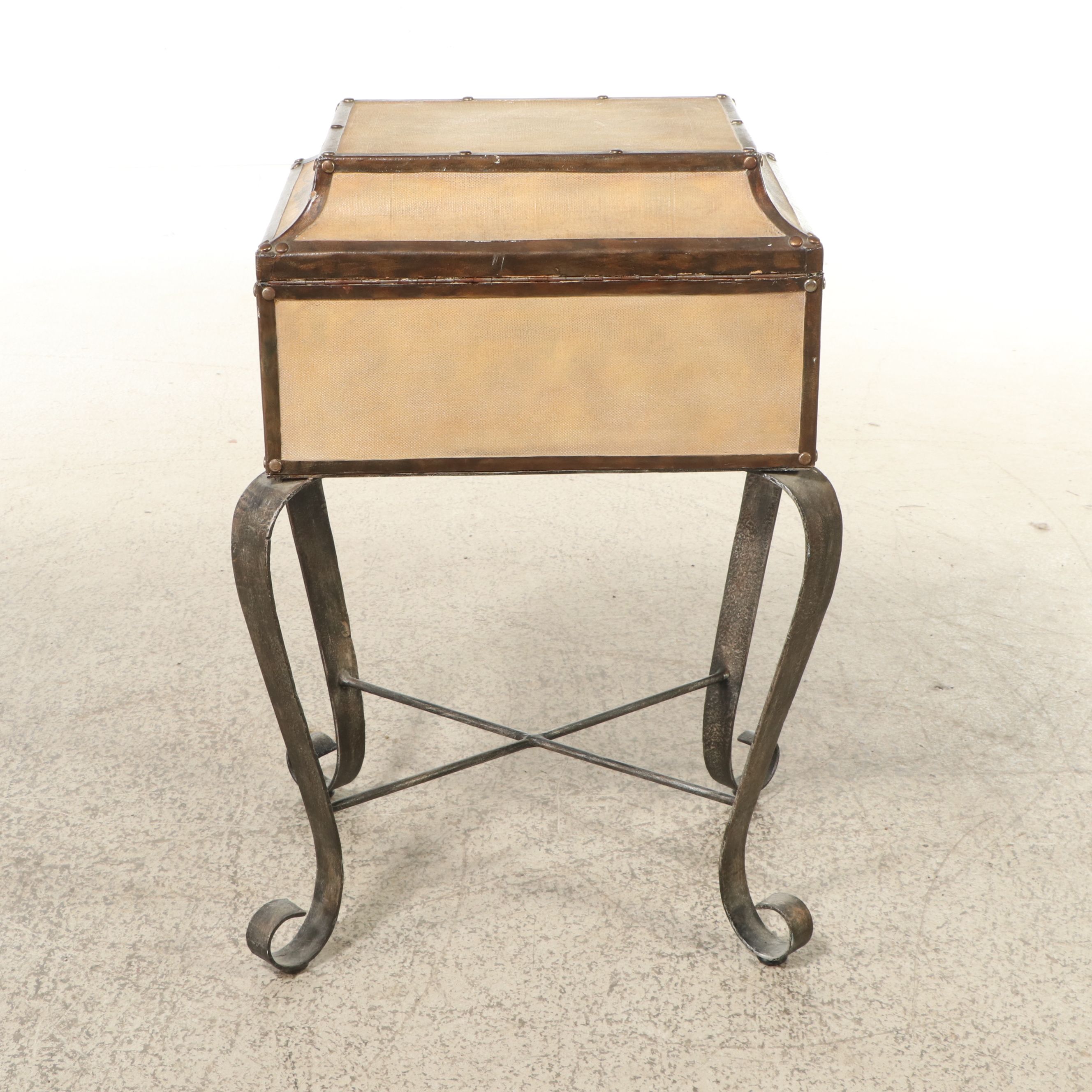 Painted Canvas Chest on Wrought Iron Frame