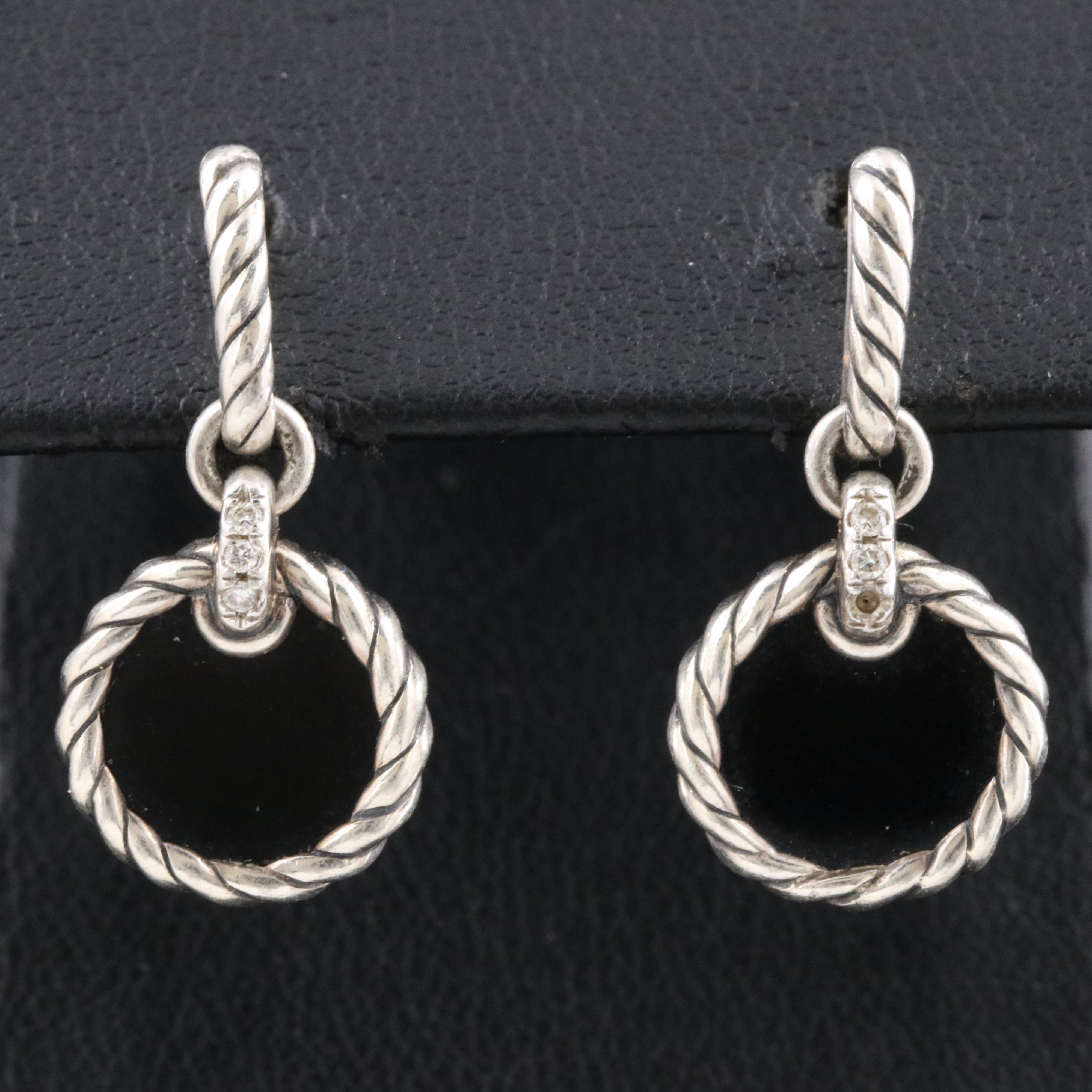 David Yurman DY Elements Sterling Black Onyx and Diamond Drop Earrings