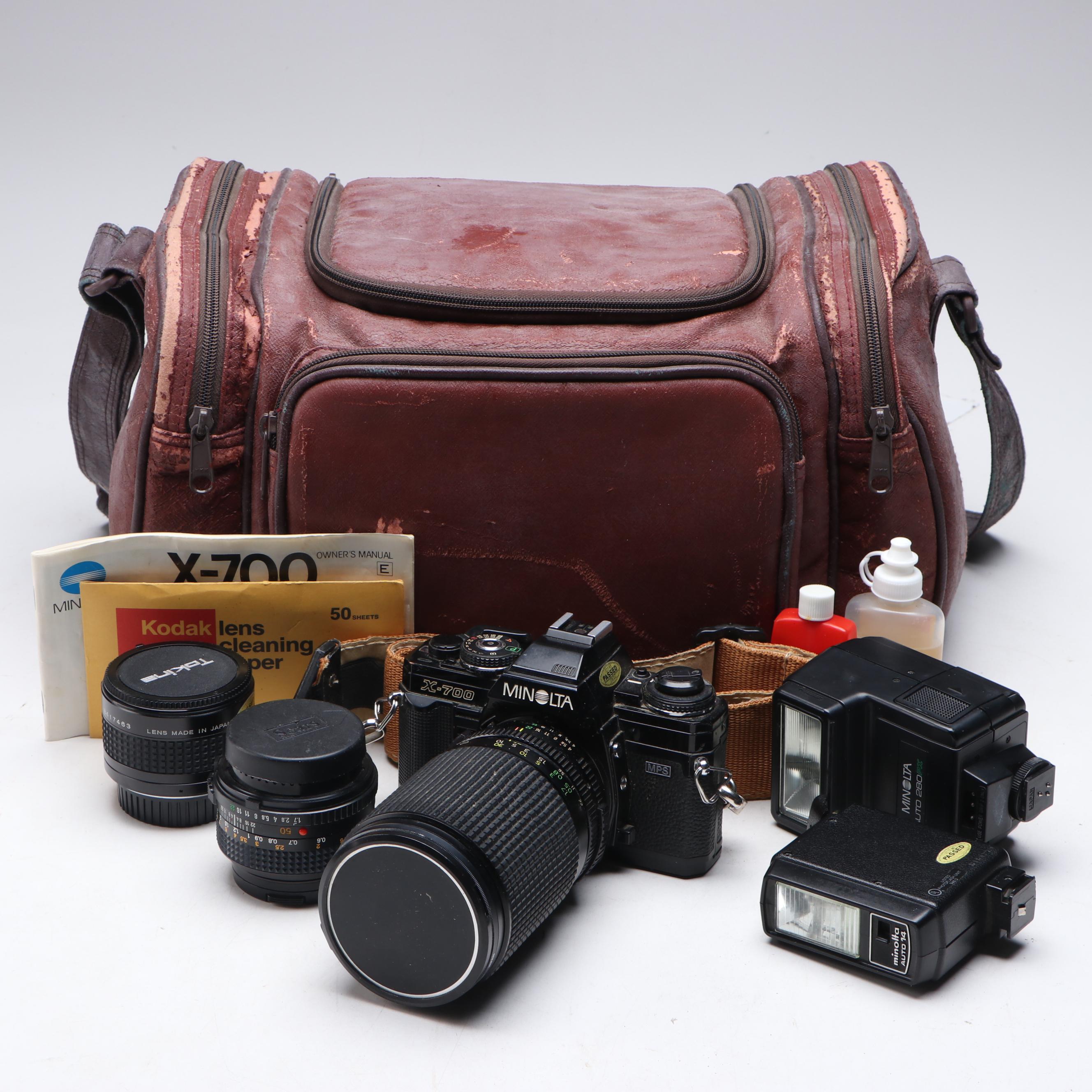 Minolta X-700 SLR Camera with Camera Bag, Flash and More Accessories