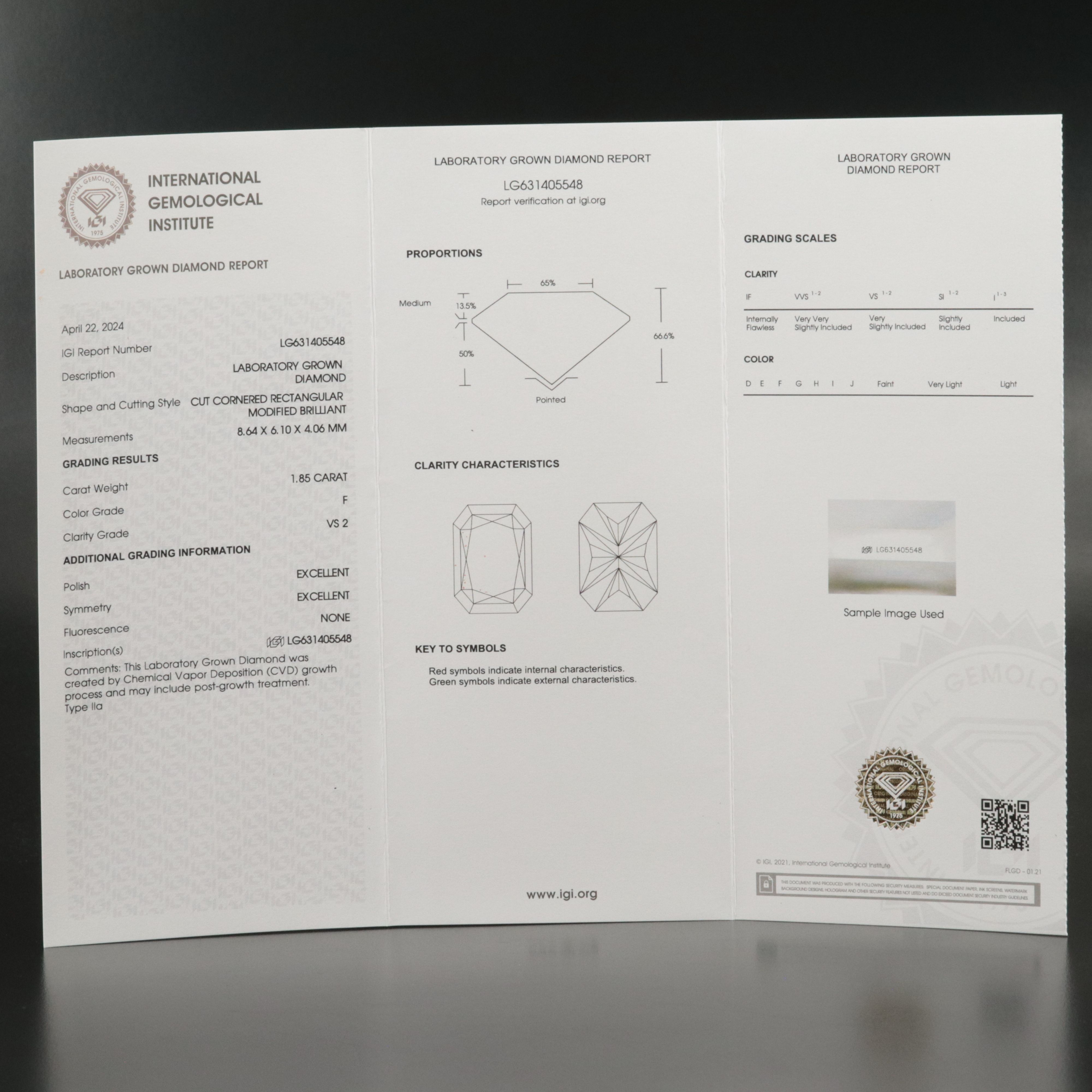 Loose 1.85 CT Lab Grown Diamond with IGI Report