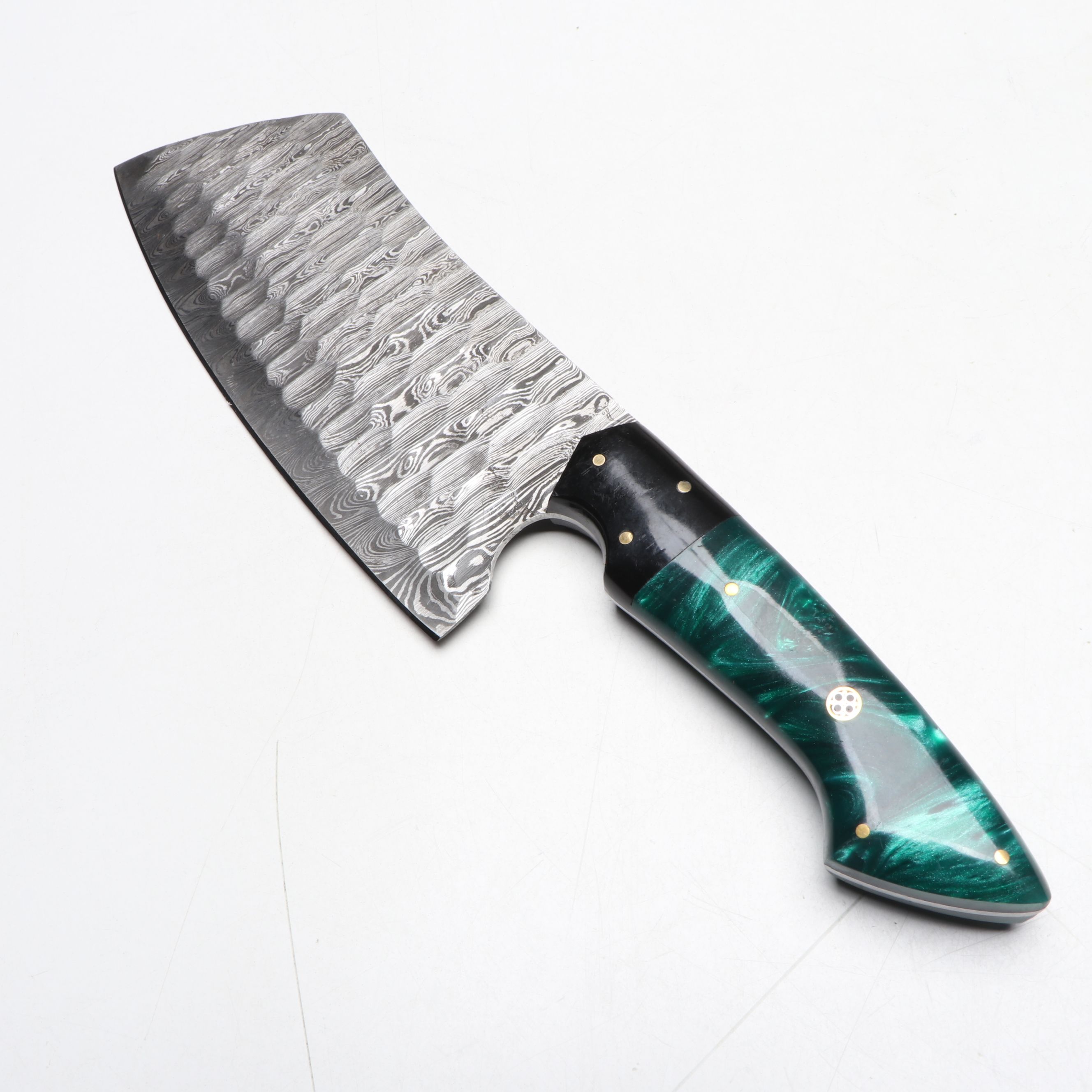 Damascus Steel and Marbled Handled Chef's Knife Set in Suede Leather Roll