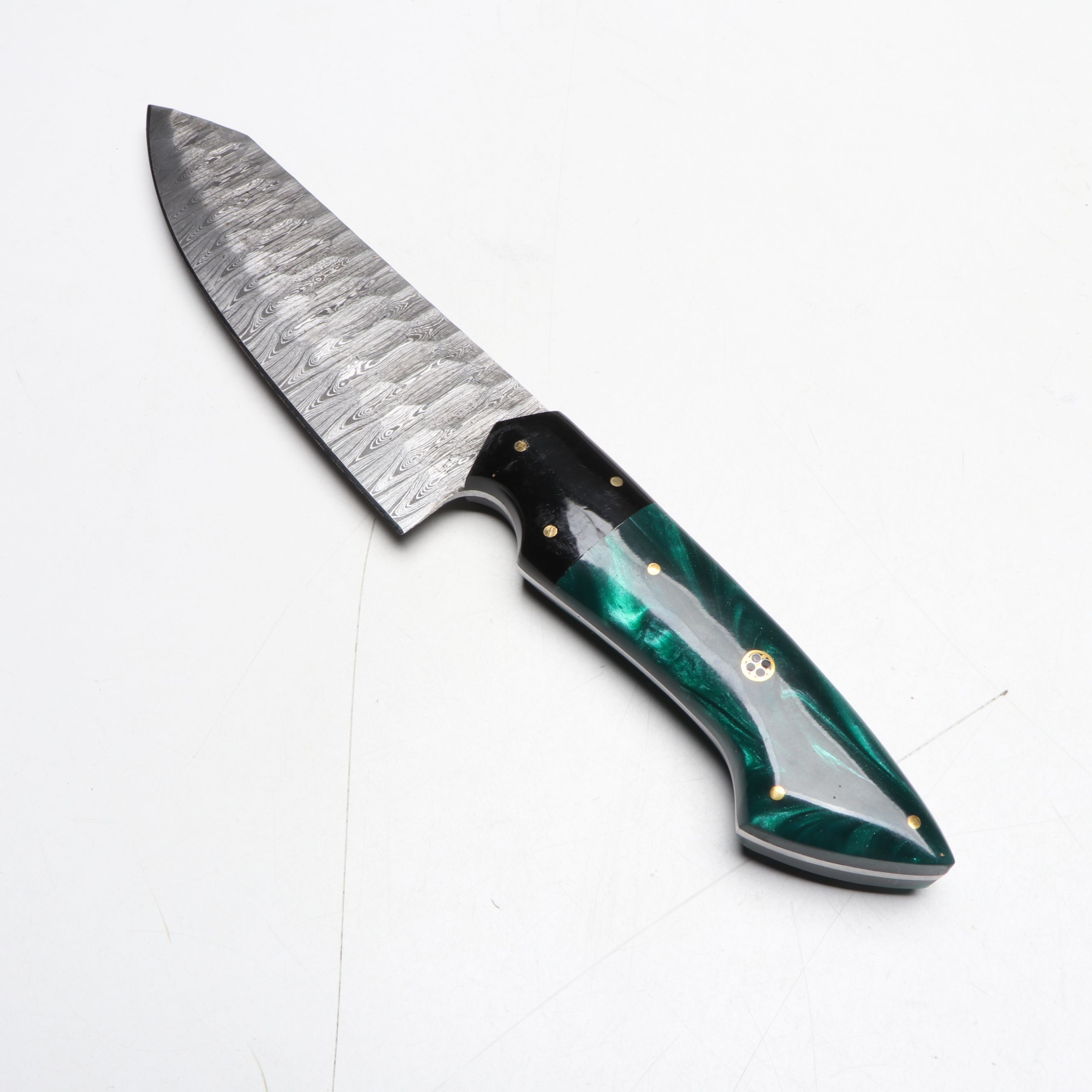 Damascus Steel and Marbled Handled Chef's Knife Set in Suede Leather Roll