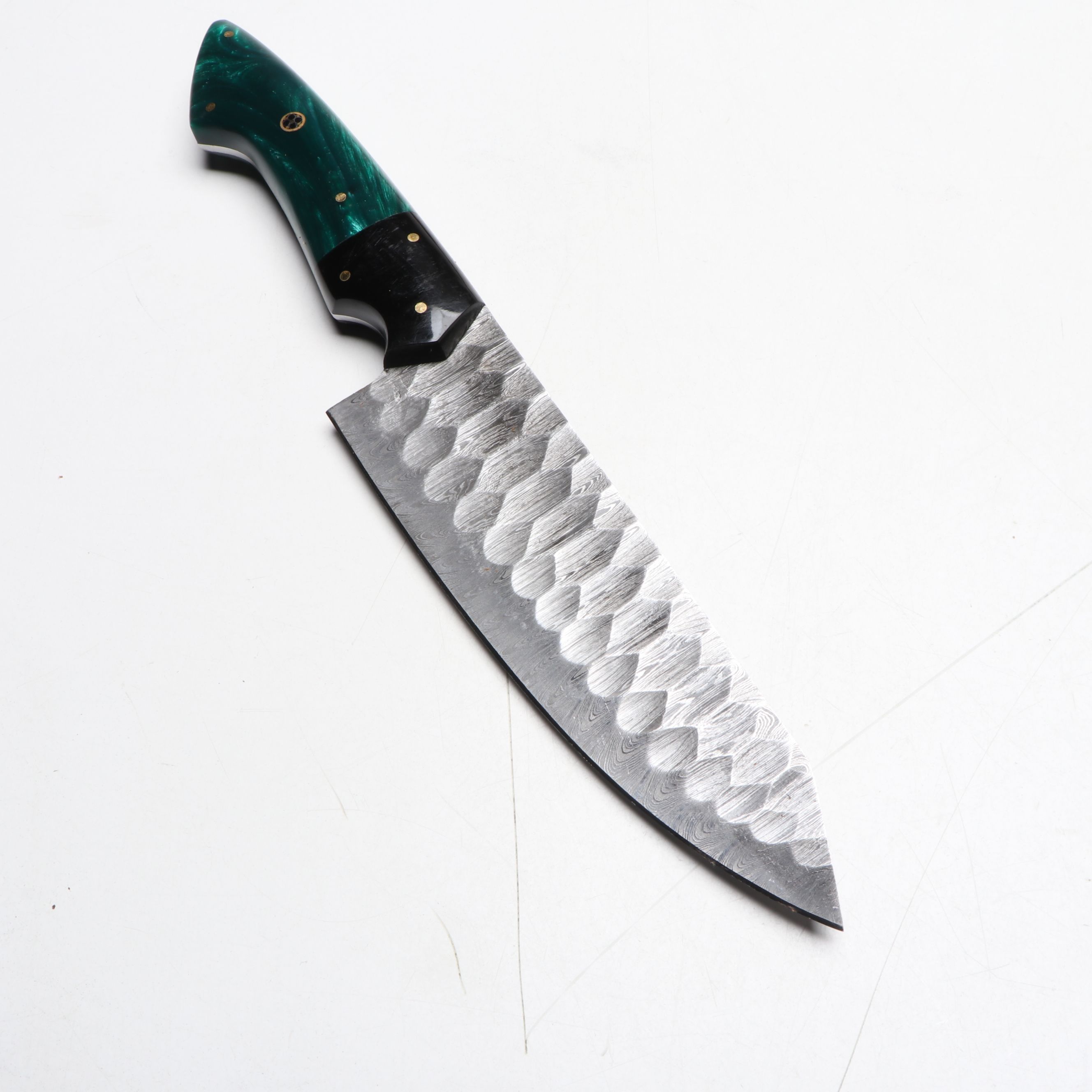 Damascus Steel and Marbled Handled Chef's Knife Set in Suede Leather Roll