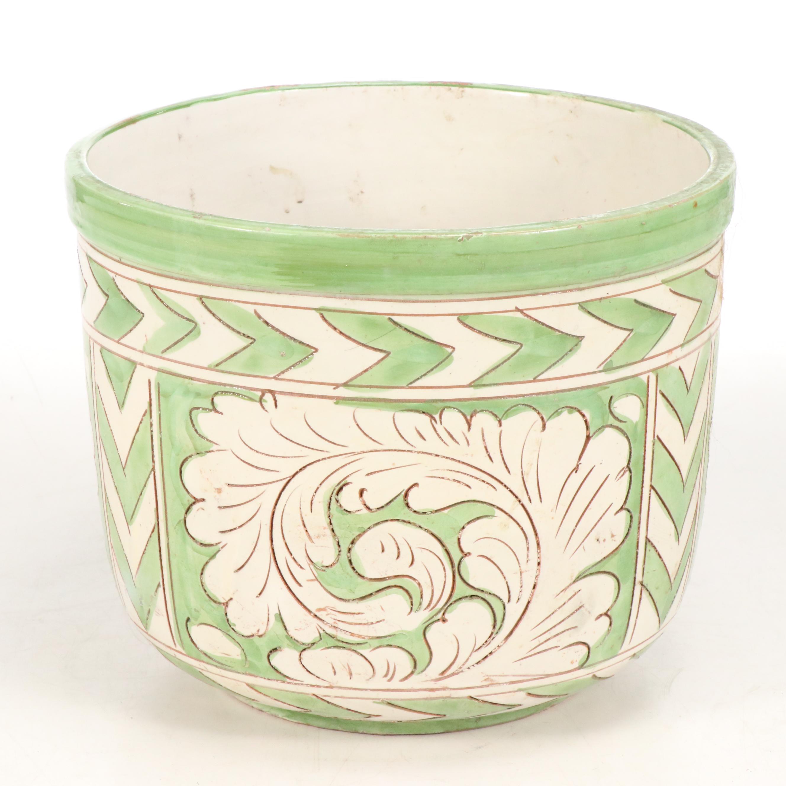 Italian Green and White Ceramic Planter
