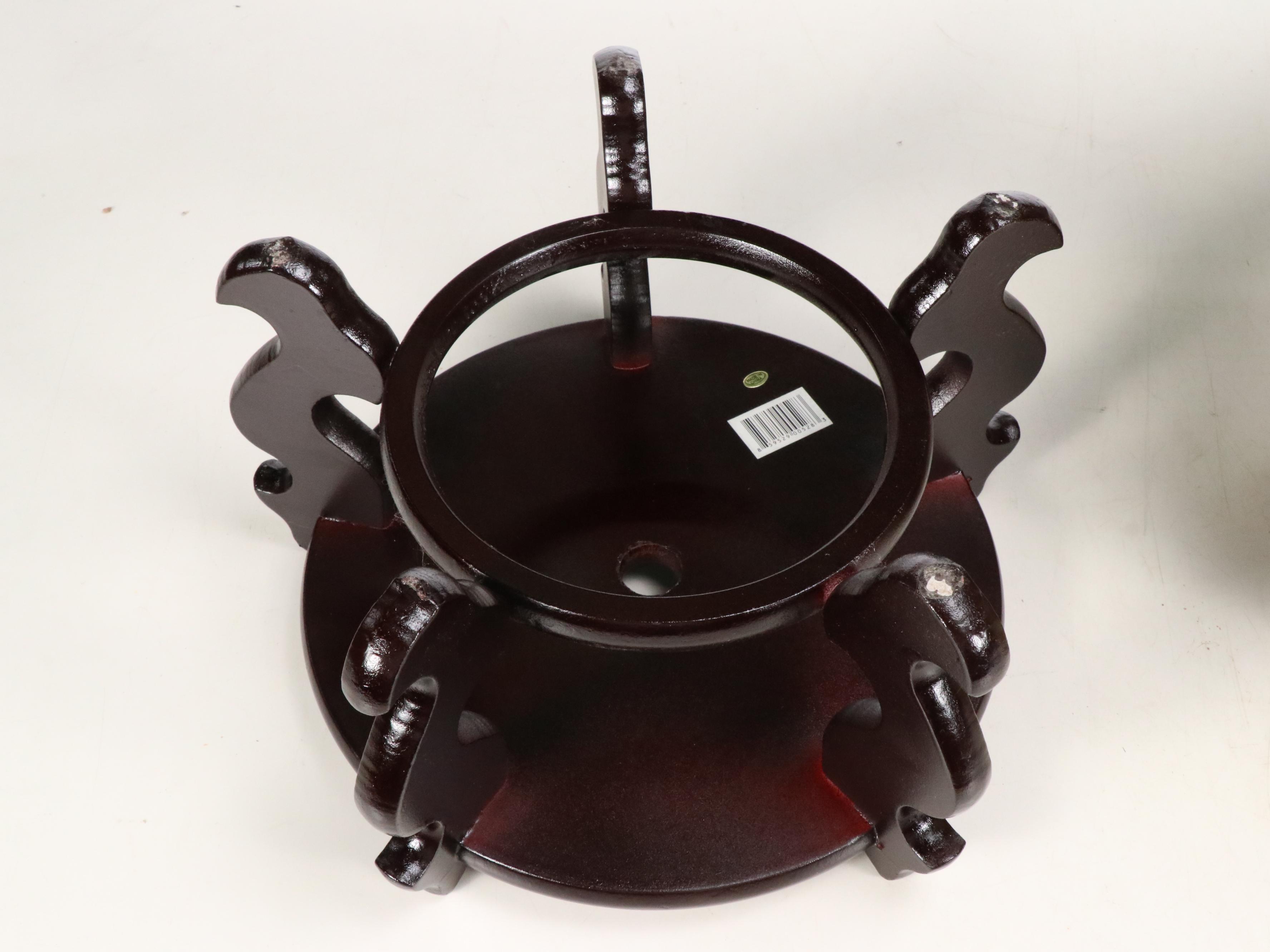 Chinese Satsuma Porcelain Planter with Wooden Stand