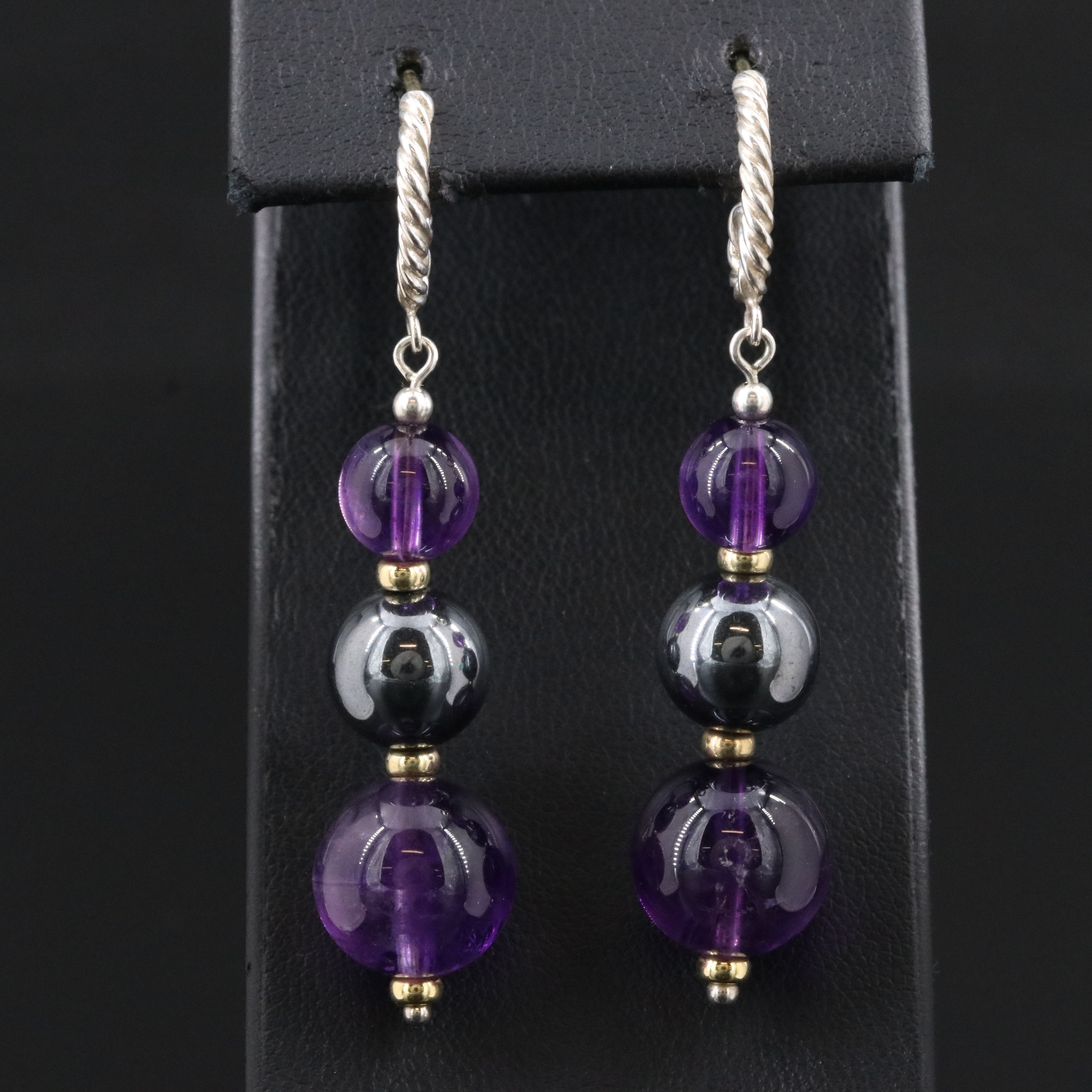 David Yurman Sterling Amethyst and Hematite Drop Earrings with 18K Accents