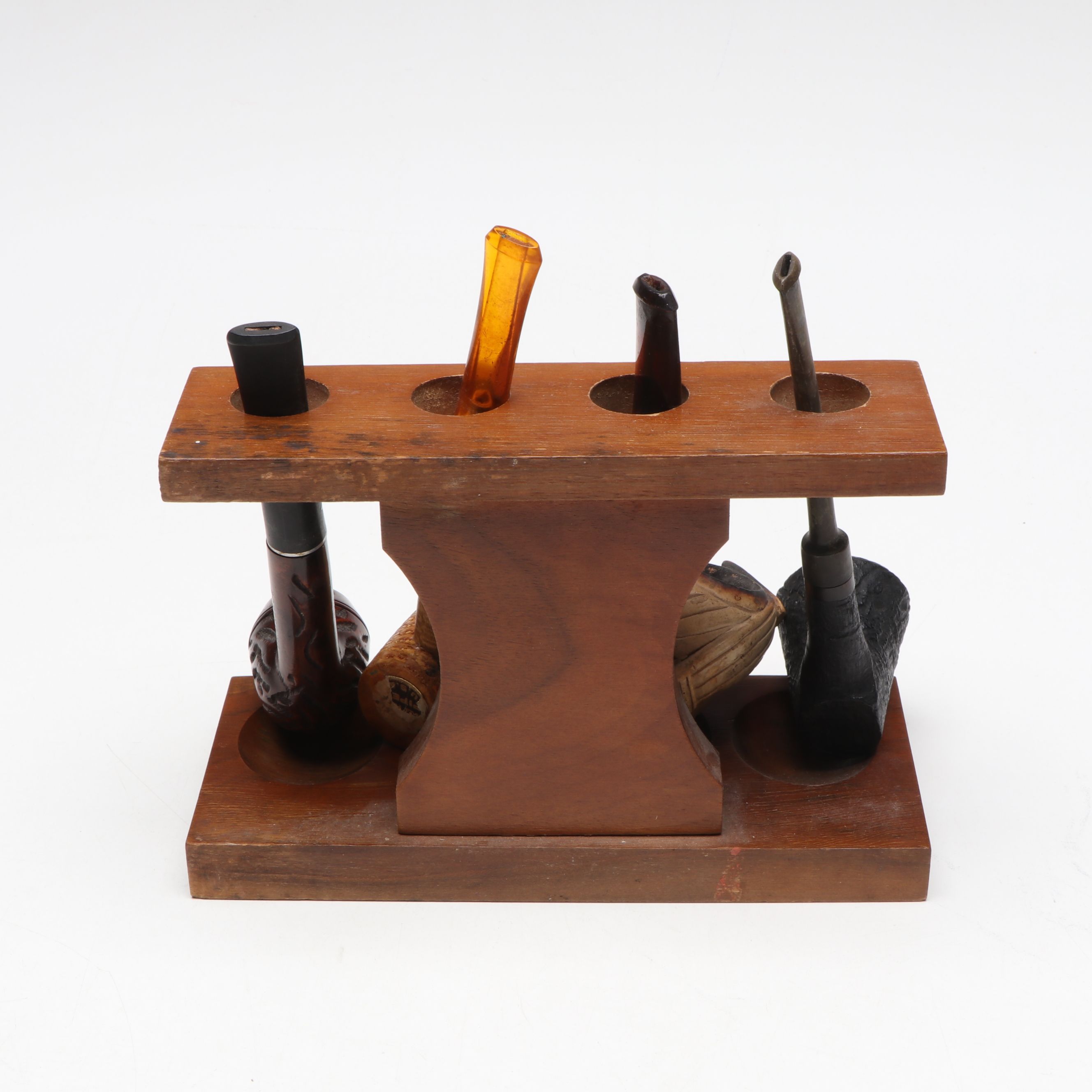 Falcon Radiator Pipe, and Burl, Meerschaum, Corncob Pipes with Stands