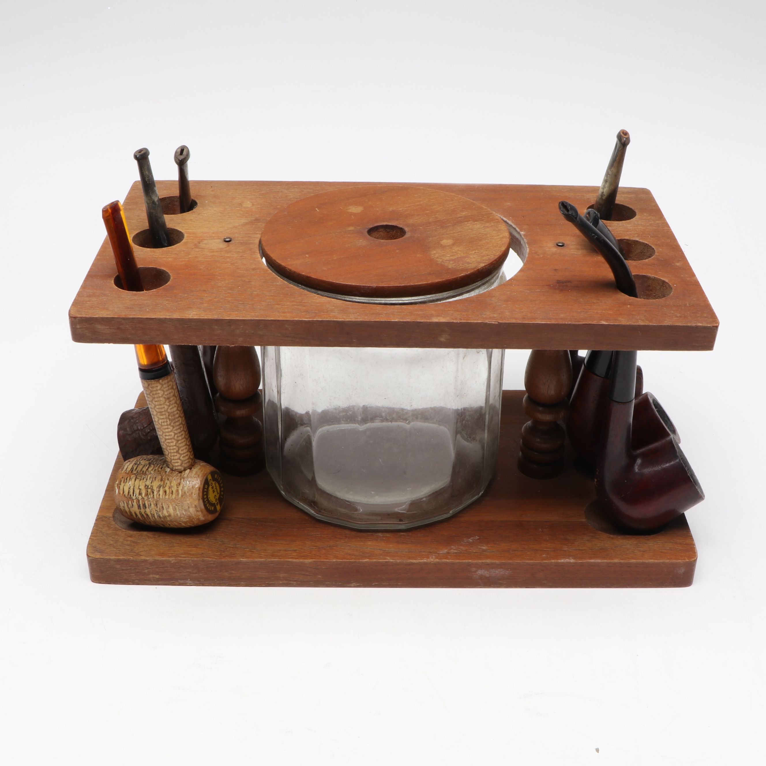 Falcon Radiator Pipe, and Burl, Meerschaum, Corncob Pipes with Stands