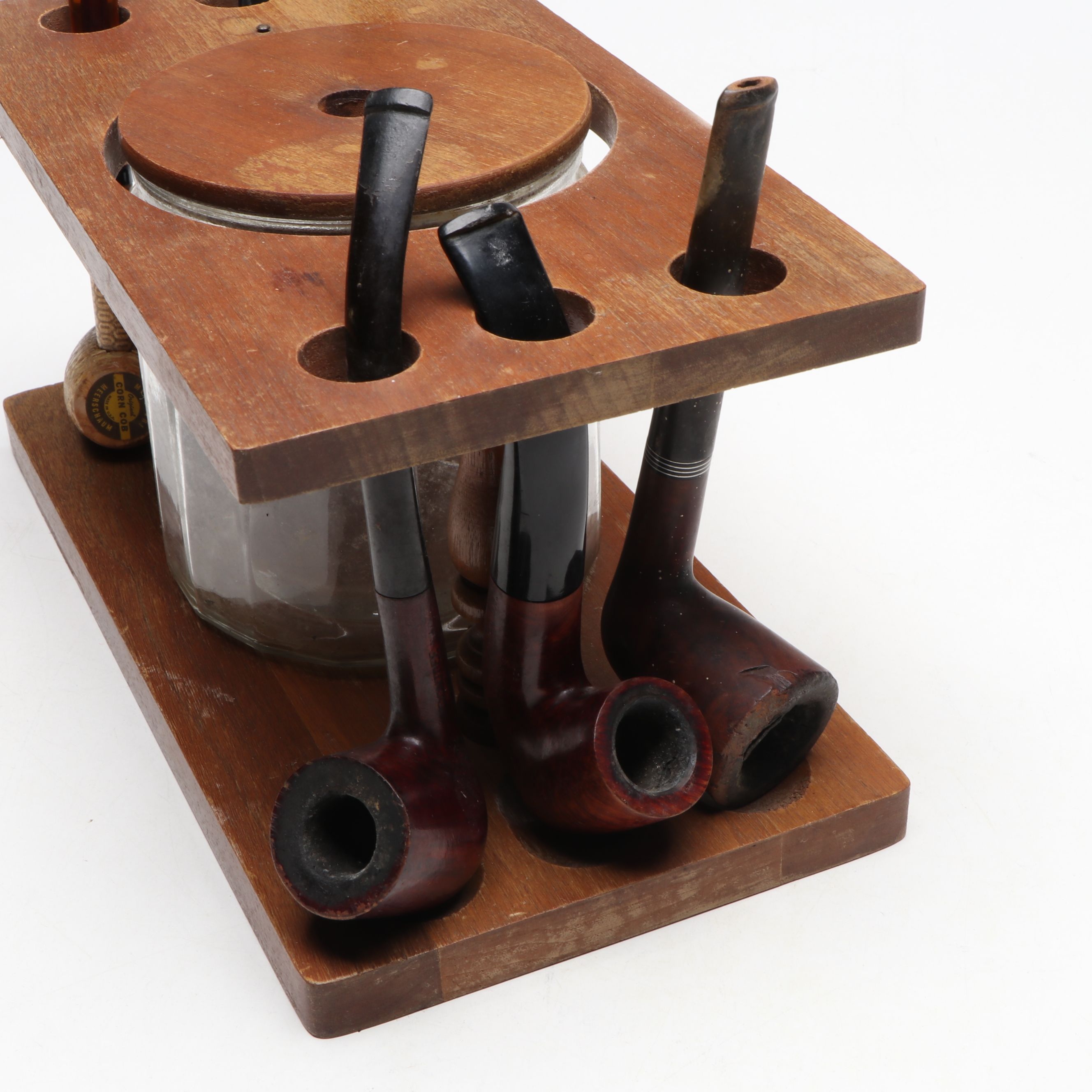 Falcon Radiator Pipe, and Burl, Meerschaum, Corncob Pipes with Stands