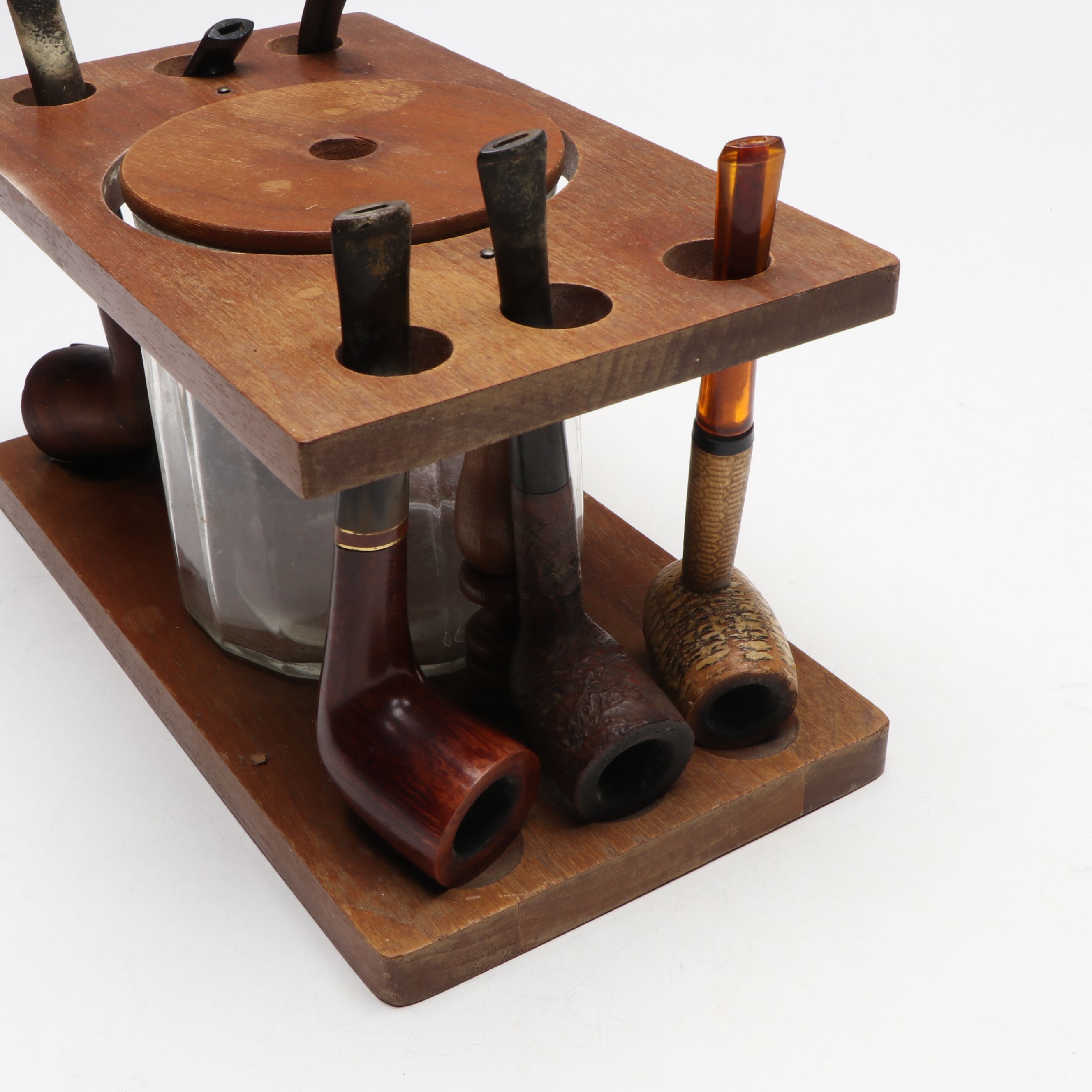 Falcon Radiator Pipe, and Burl, Meerschaum, Corncob Pipes with Stands