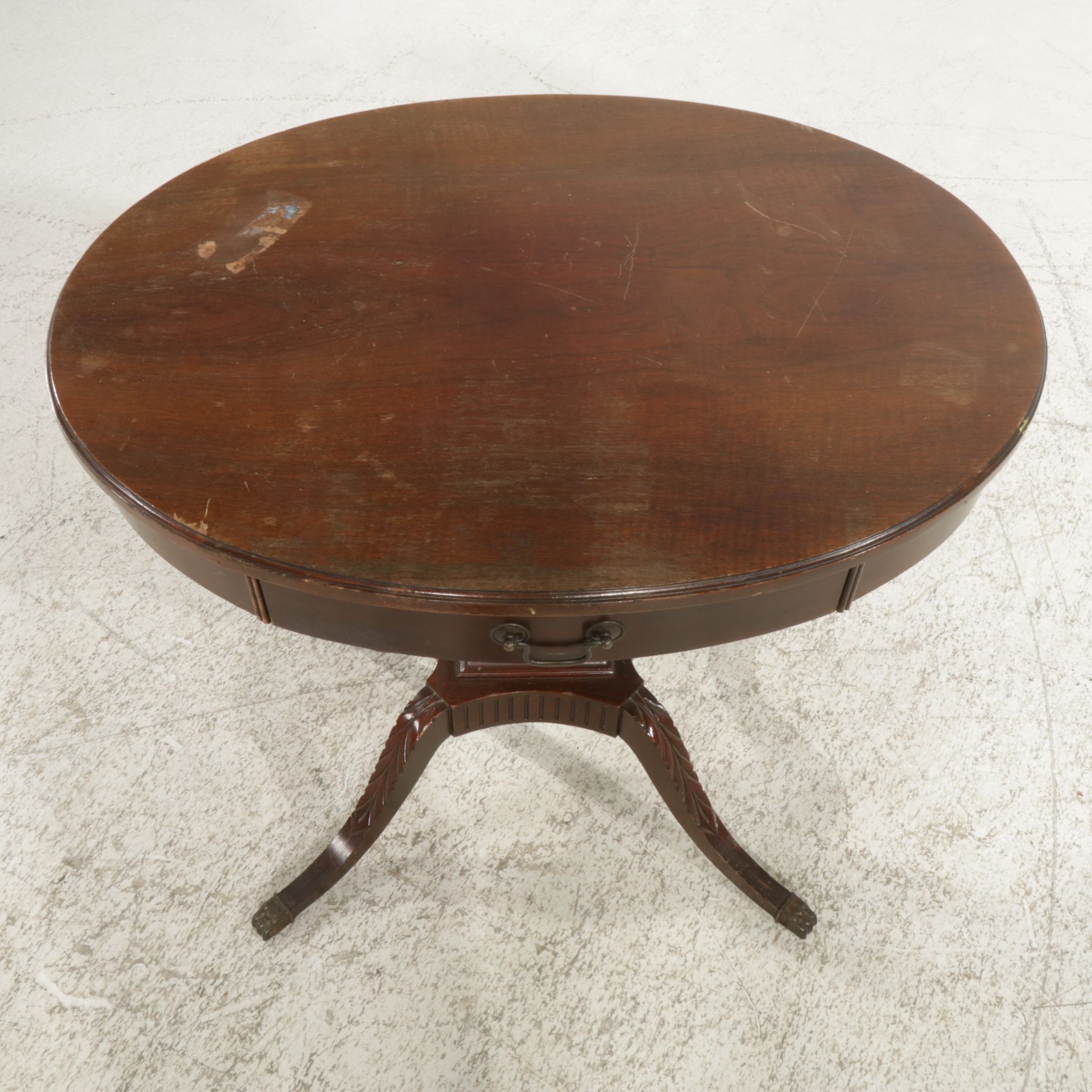 Mersman Regency Style Mahogany Oval Lyre-Base Side Table, Mid-20th Century