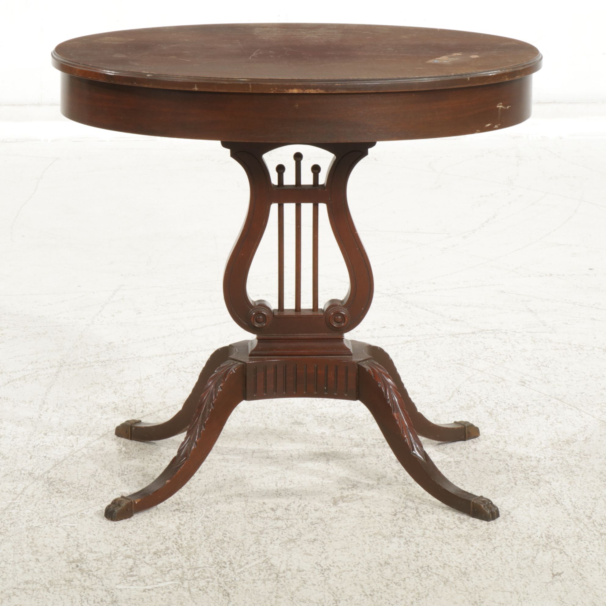 Mersman Regency Style Mahogany Oval Lyre-Base Side Table, Mid-20th Century