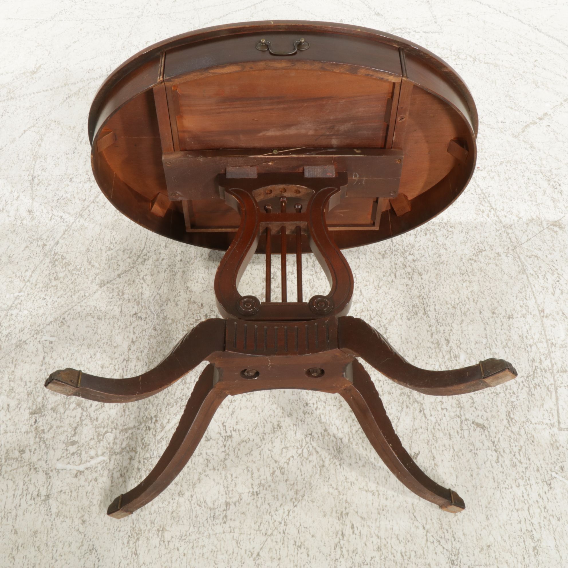 Mersman Regency Style Mahogany Oval Lyre-Base Side Table, Mid-20th Century