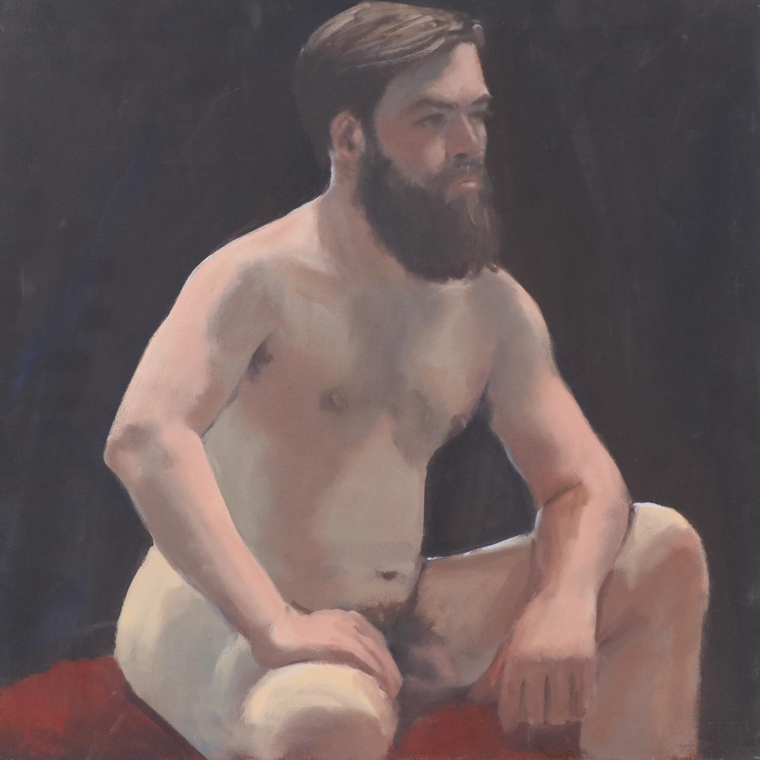 Oil Portrait Painting of Seated Male Nude