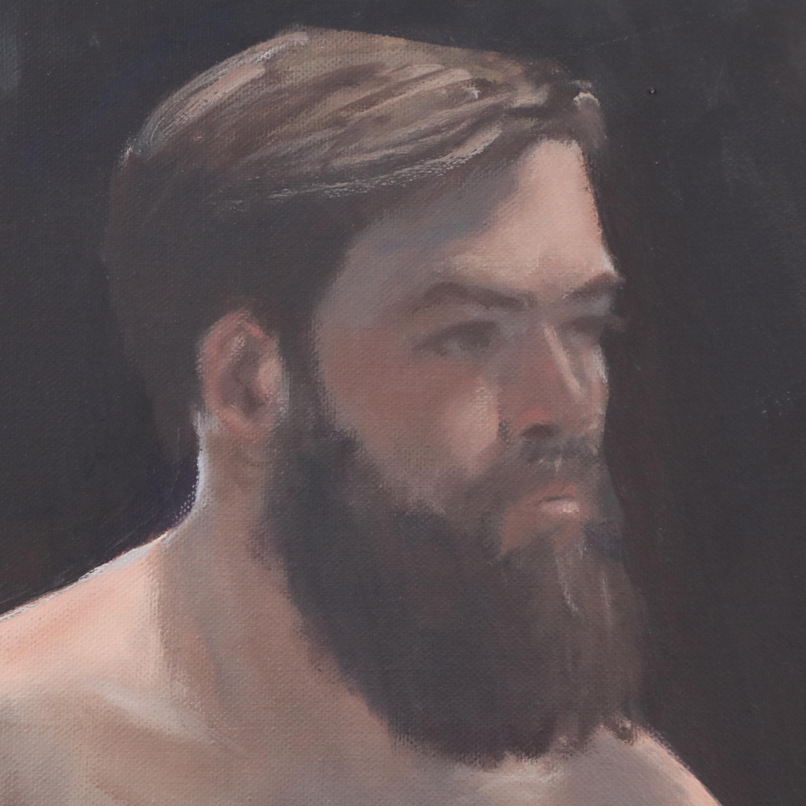 Oil Portrait Painting of Seated Male Nude