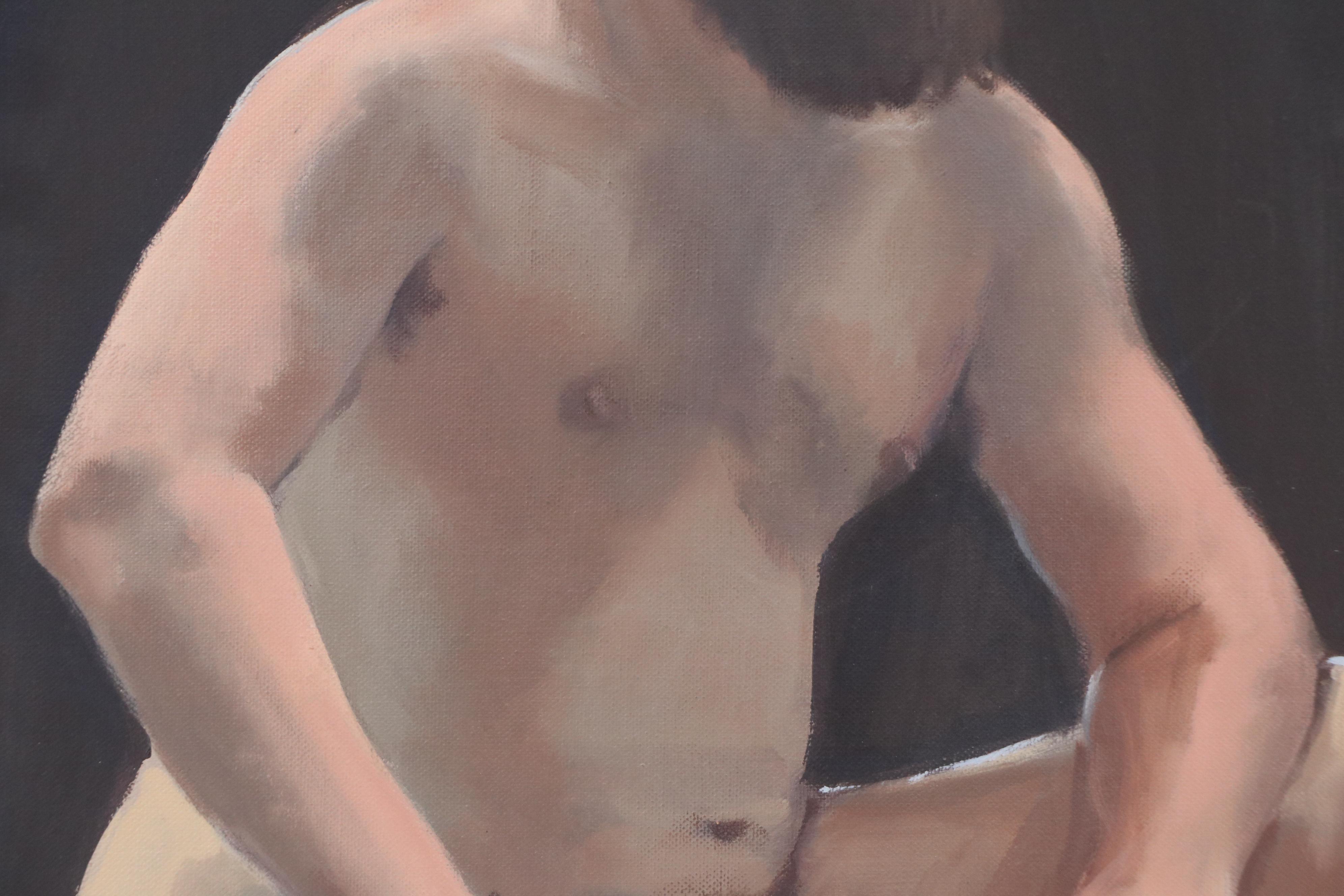 Oil Portrait Painting of Seated Male Nude