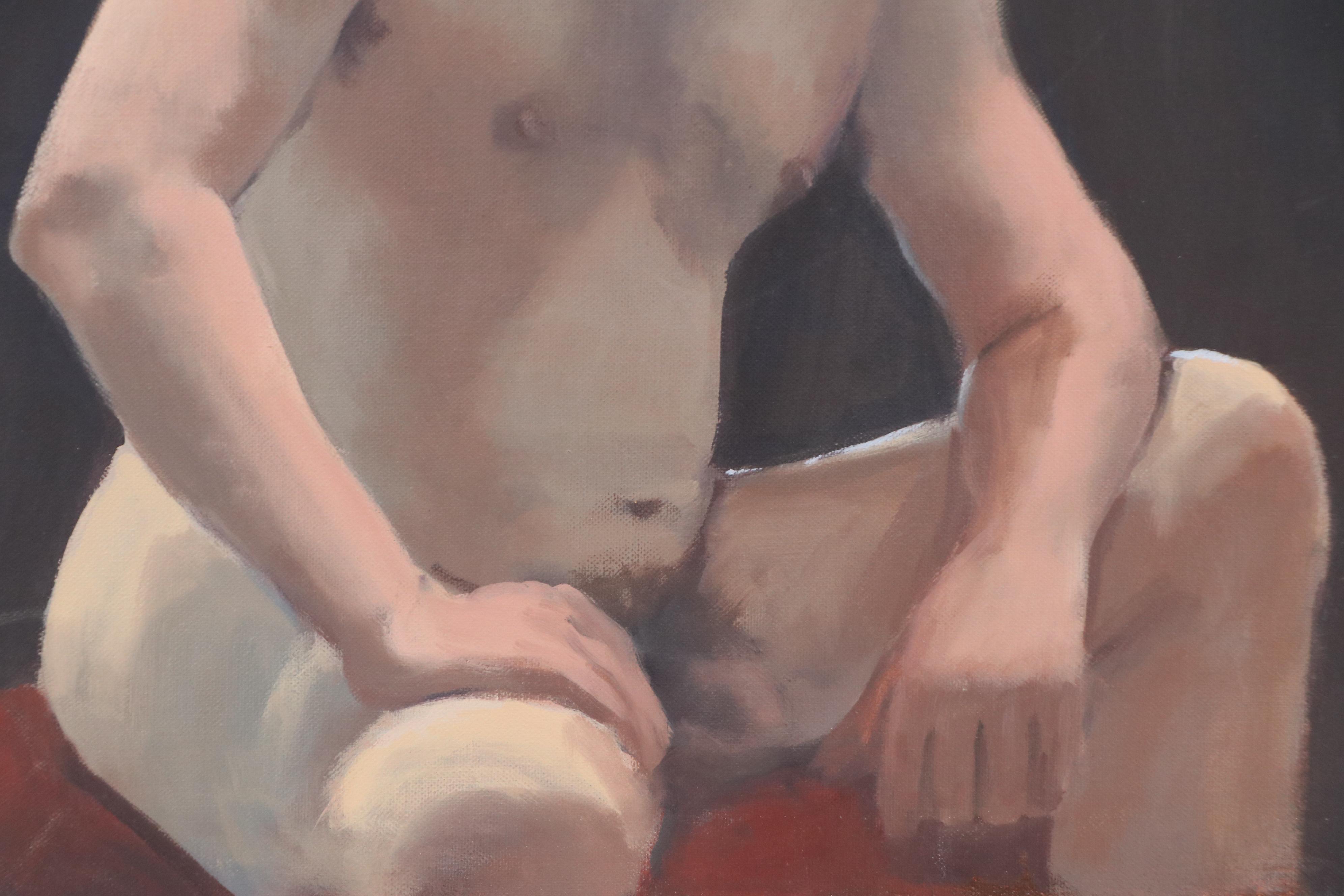Oil Portrait Painting of Seated Male Nude