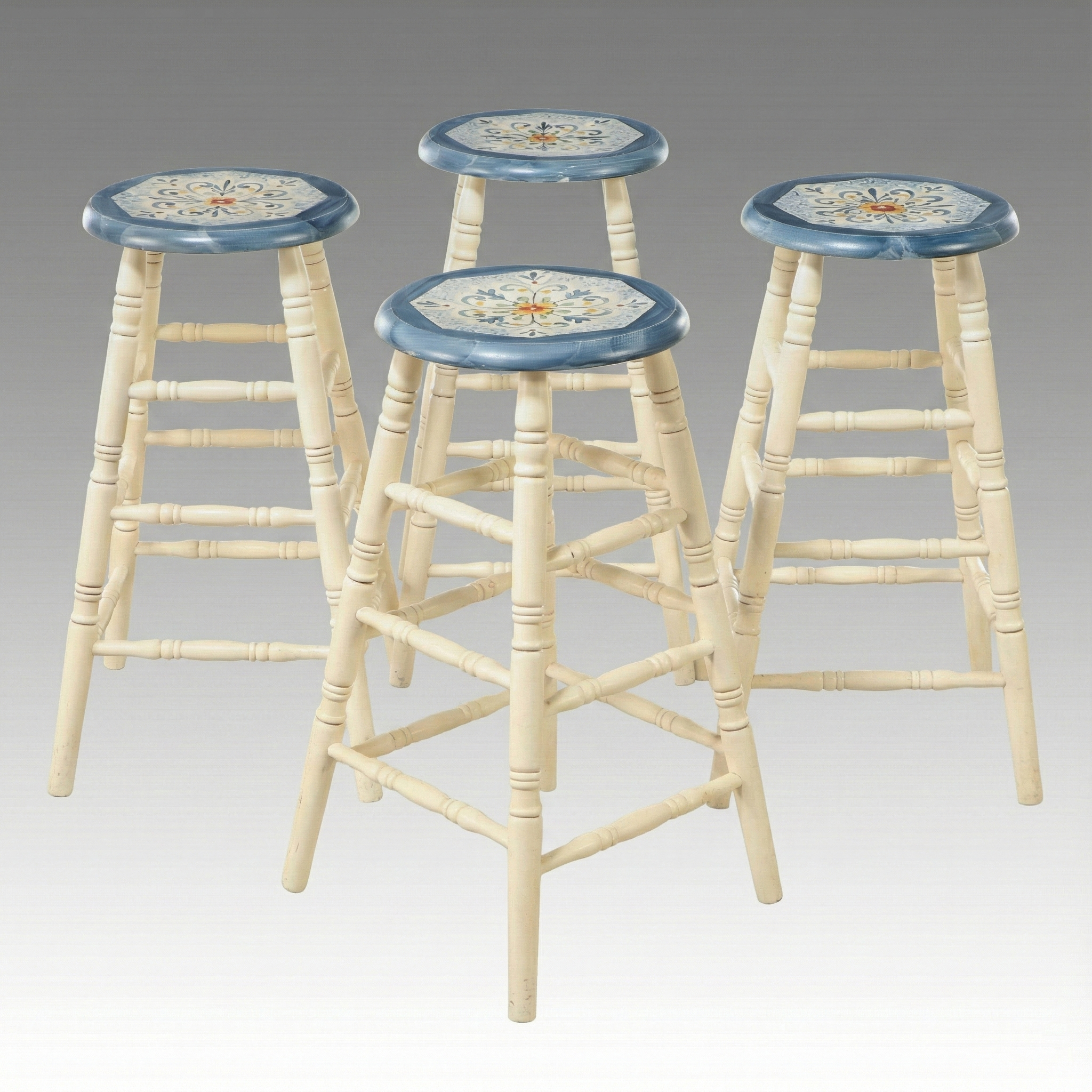 Set of Four Painted Barstools