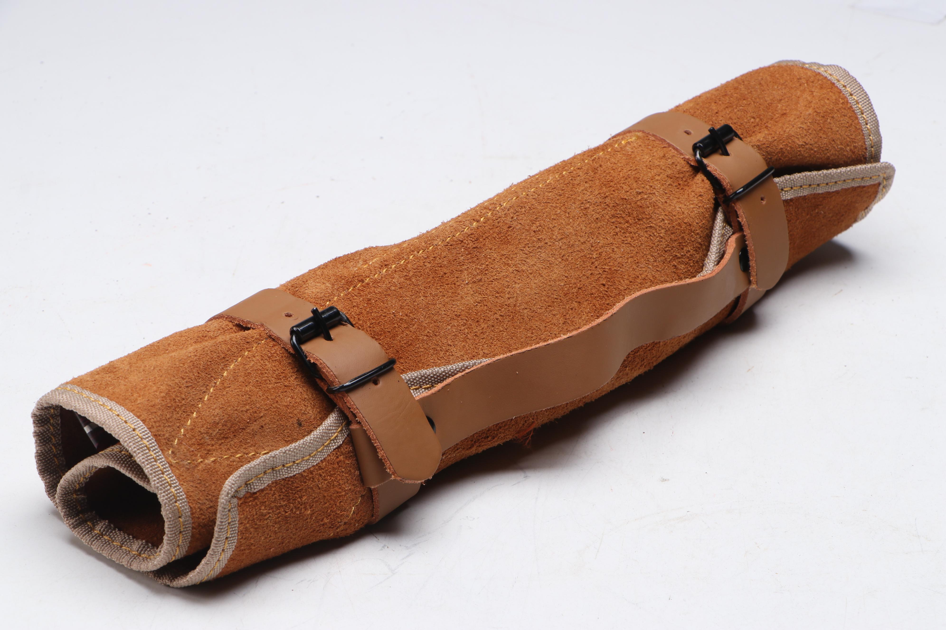 Damascus Steel and Red Wooden Handled Chef's Knife Set in Suede Leather Roll