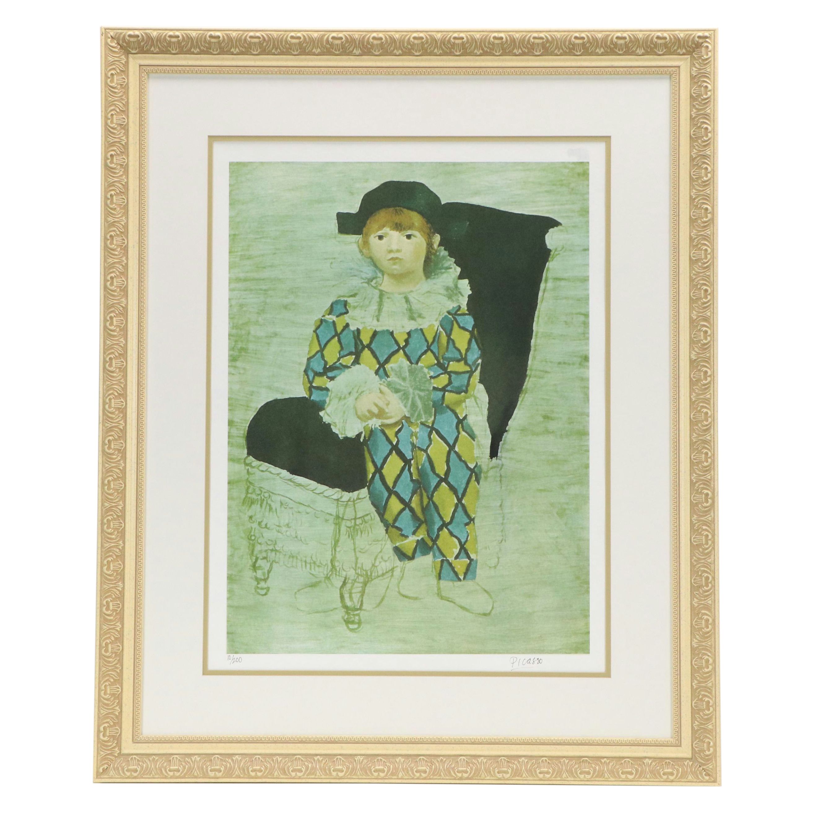 After Pablo Picasso Chromolithograph "Paul en Arlequin," 1994