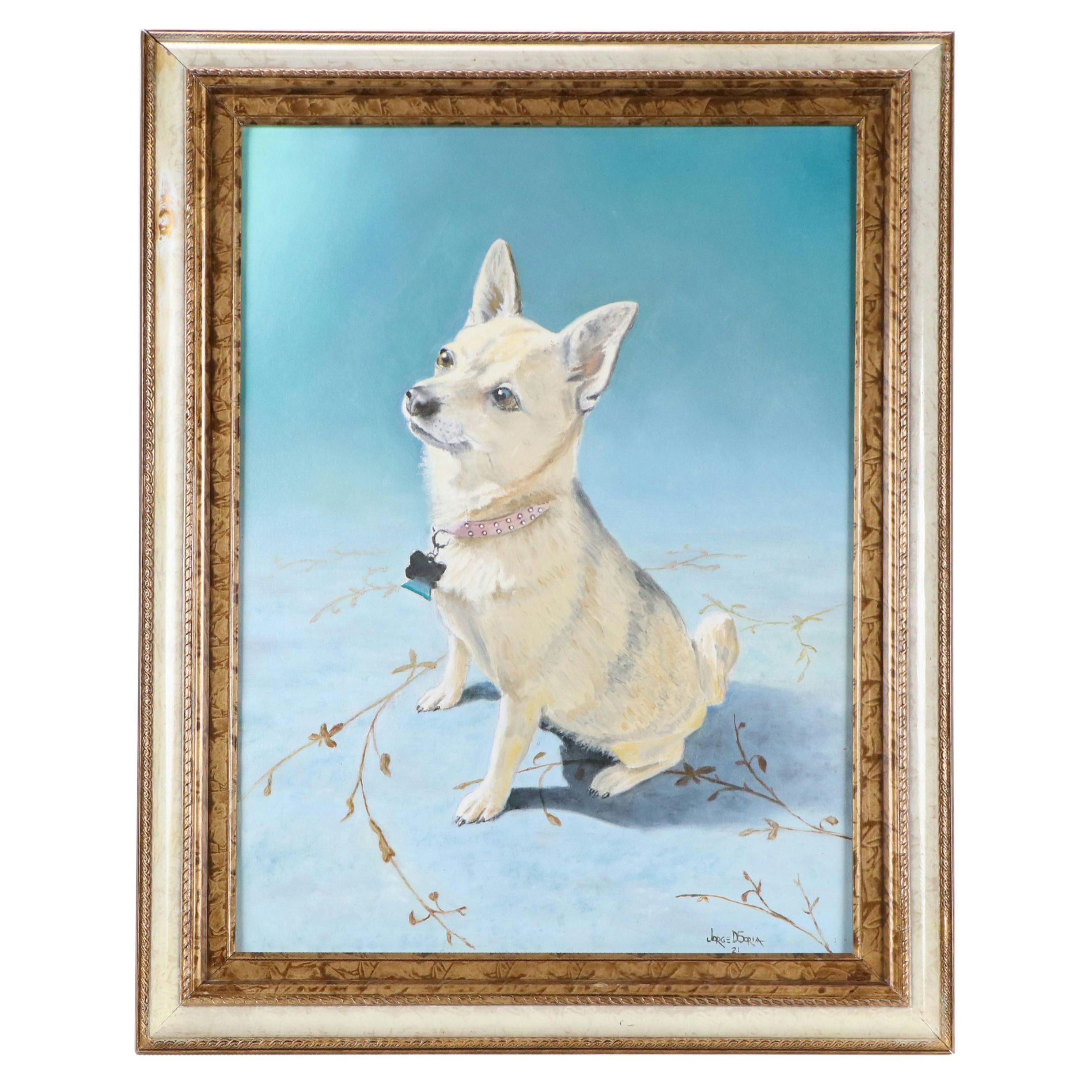 Jorge D’Soria Oil Painting Portrait of White Chihuahua, 2021