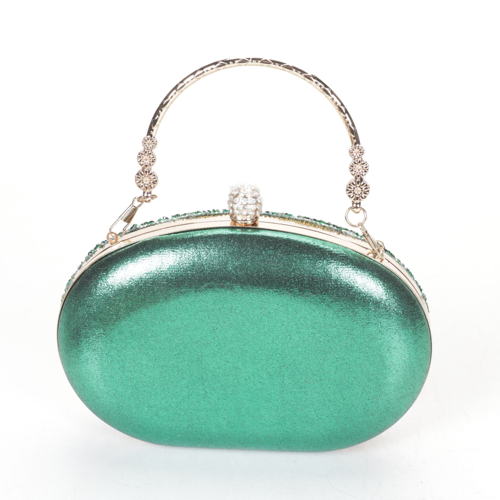 Beaded Rhinestone Peacock Clutch with Embellished and Metallic Scarves