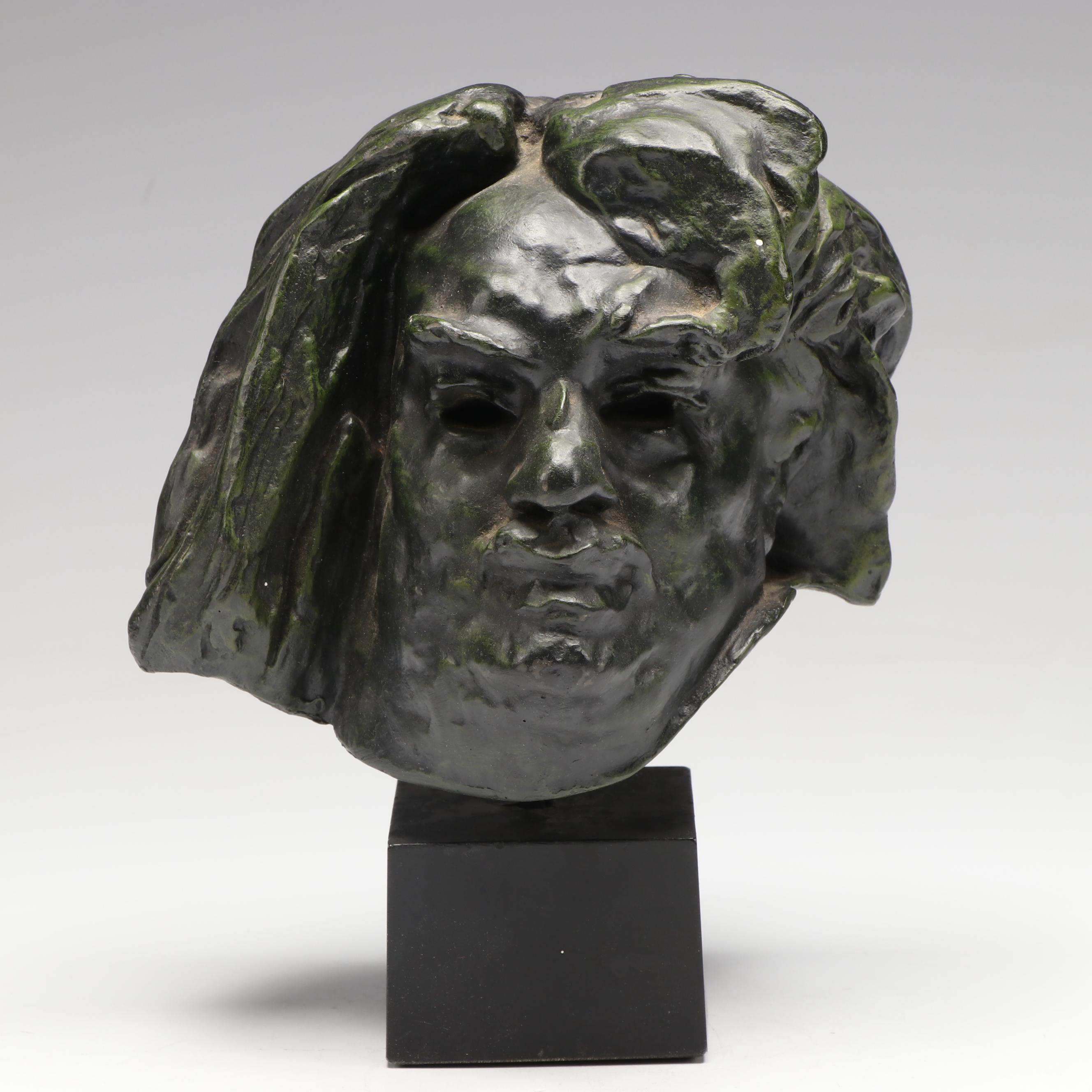 Cast Resin Sculpture After Auguste Rodin "Head of Balzac"