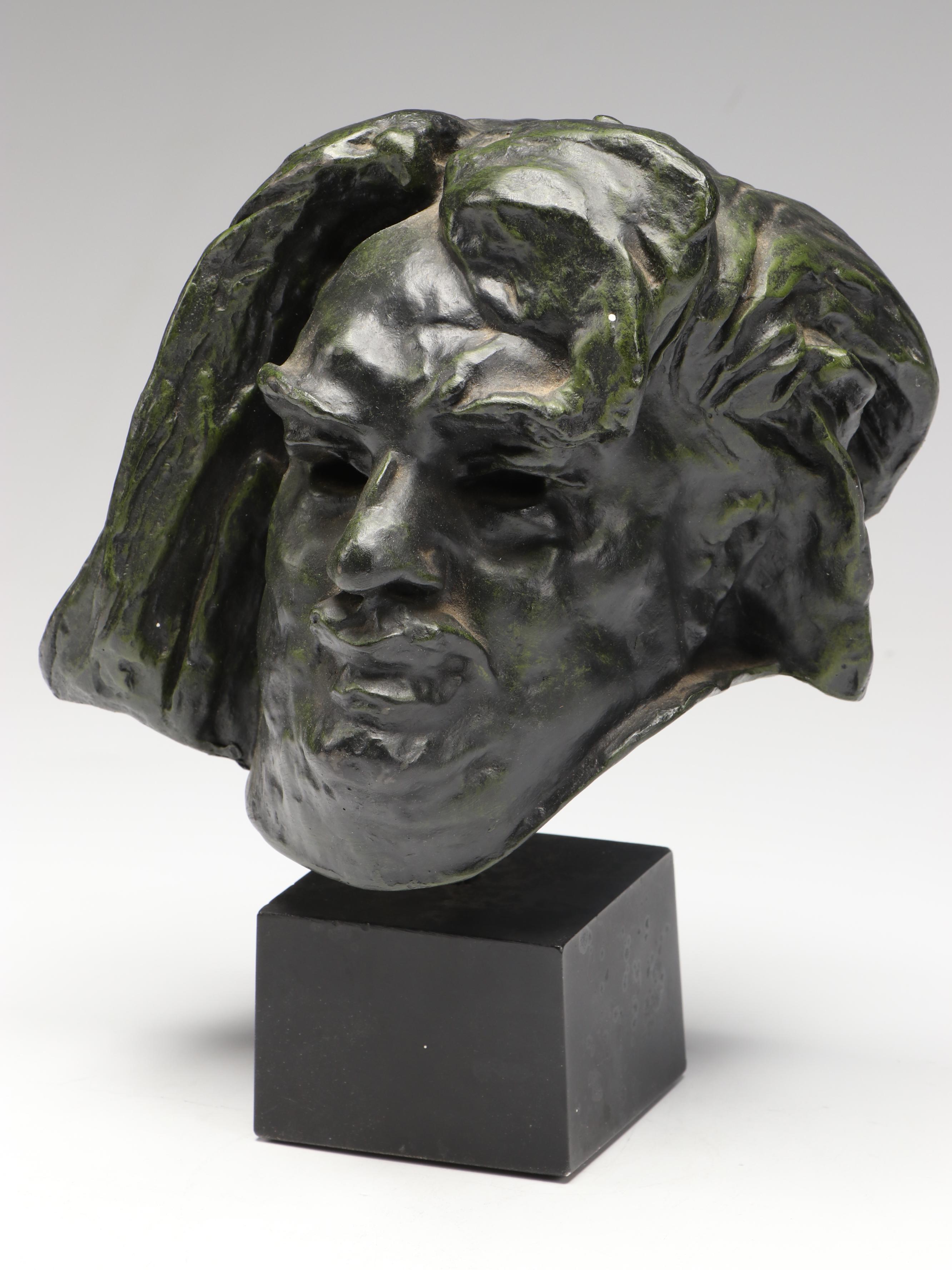 Cast Resin Sculpture After Auguste Rodin "Head of Balzac"