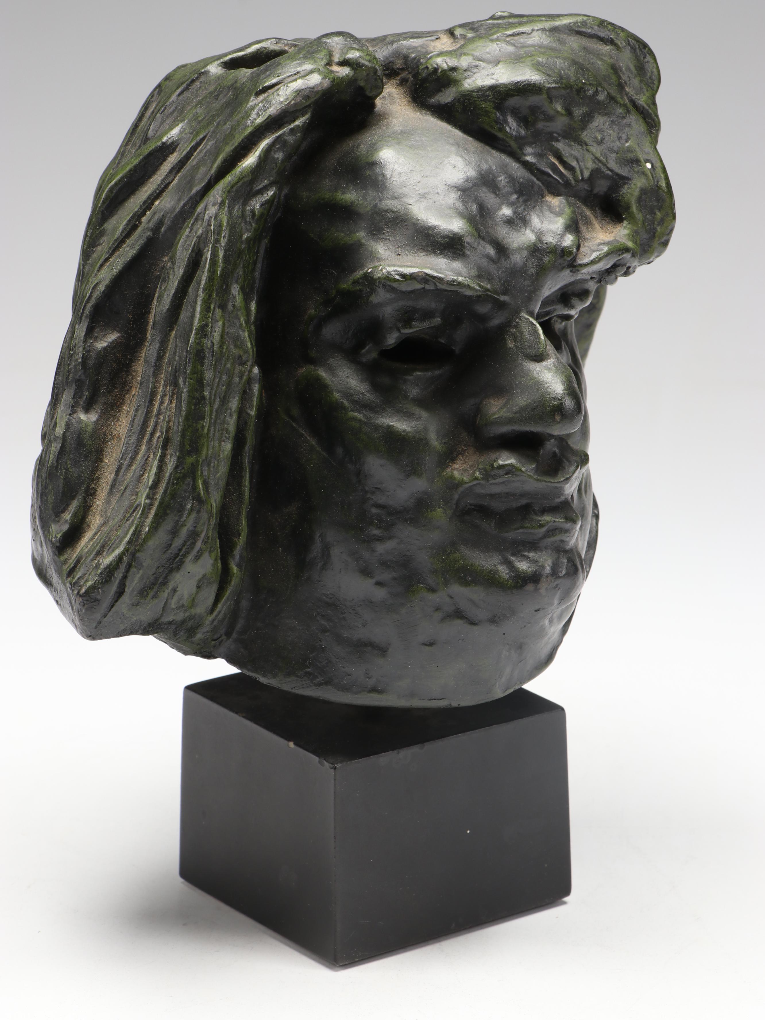 Cast Resin Sculpture After Auguste Rodin "Head of Balzac"